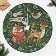 Woodland Animal Christmas Tree Skirt – Fox, Rabbit, Deer on Green Holiday Decor image 1