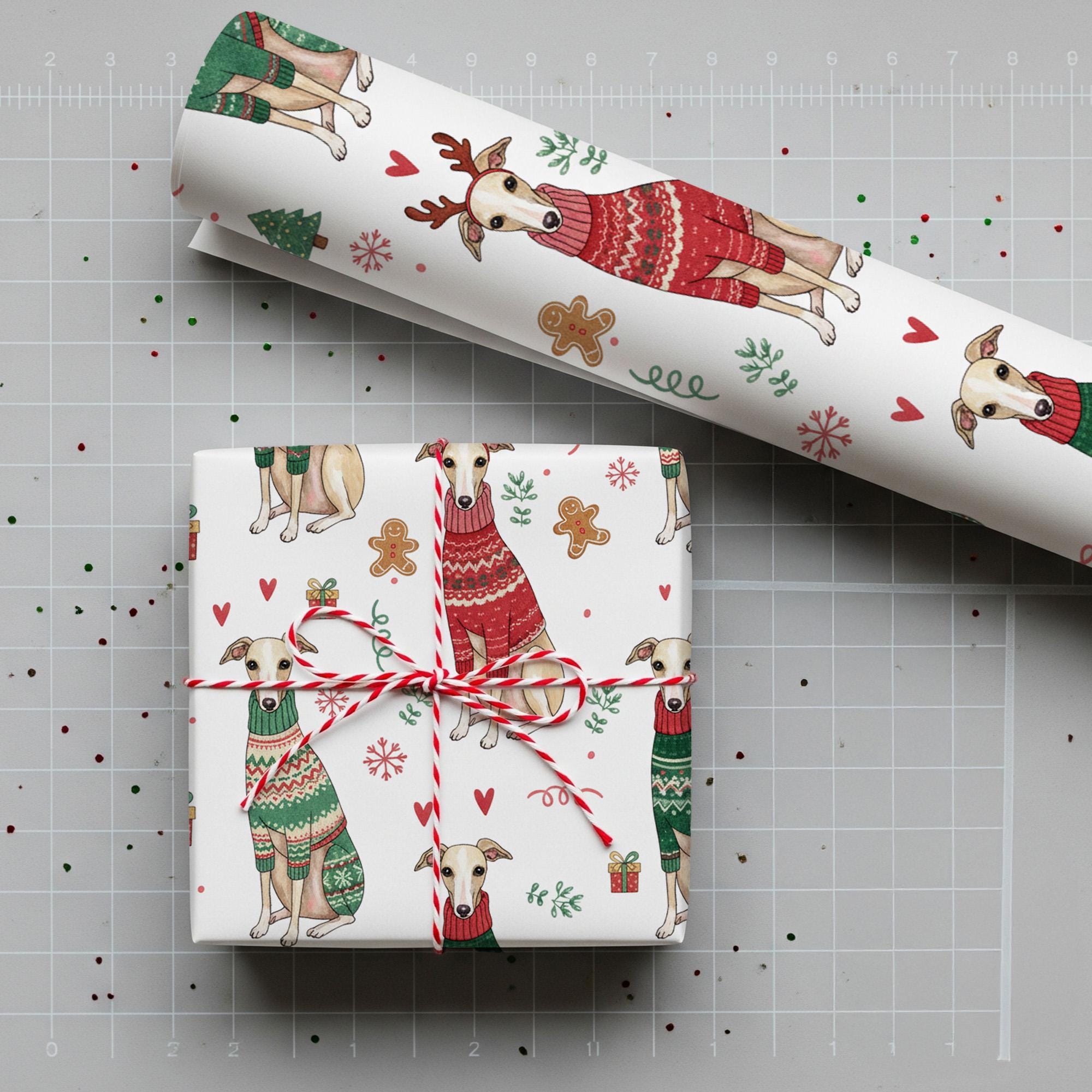 Christmas wrapping paper, greyhound sweater holiday pattern image 1