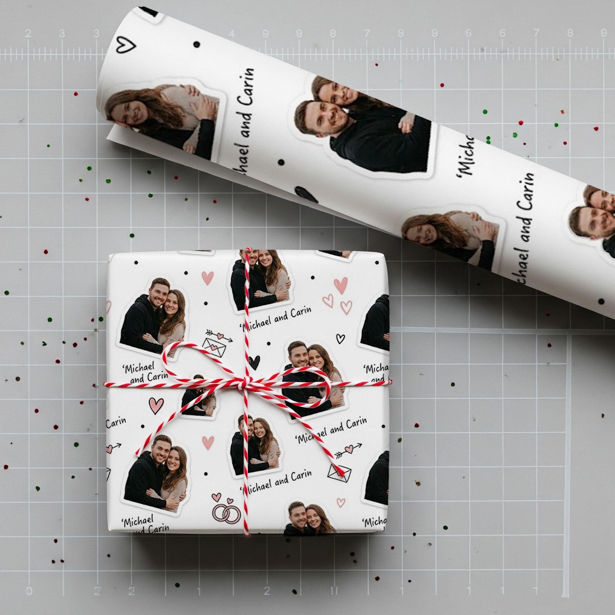 Custom Photo Wrapping Paper – Romantic Couple Theme, Heart Icons, Matte Finish image 2