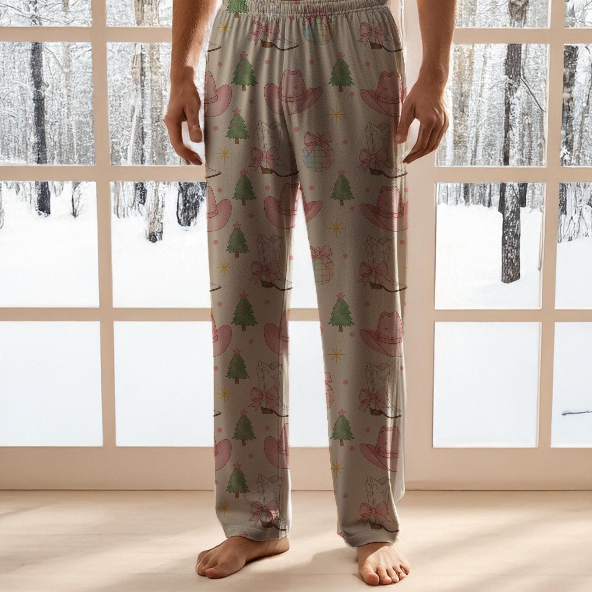 Women’s Pajama Pants: Lounge Sleep Bottoms, Western Christmas Pattern, Cowboy Boots and Hats image 5