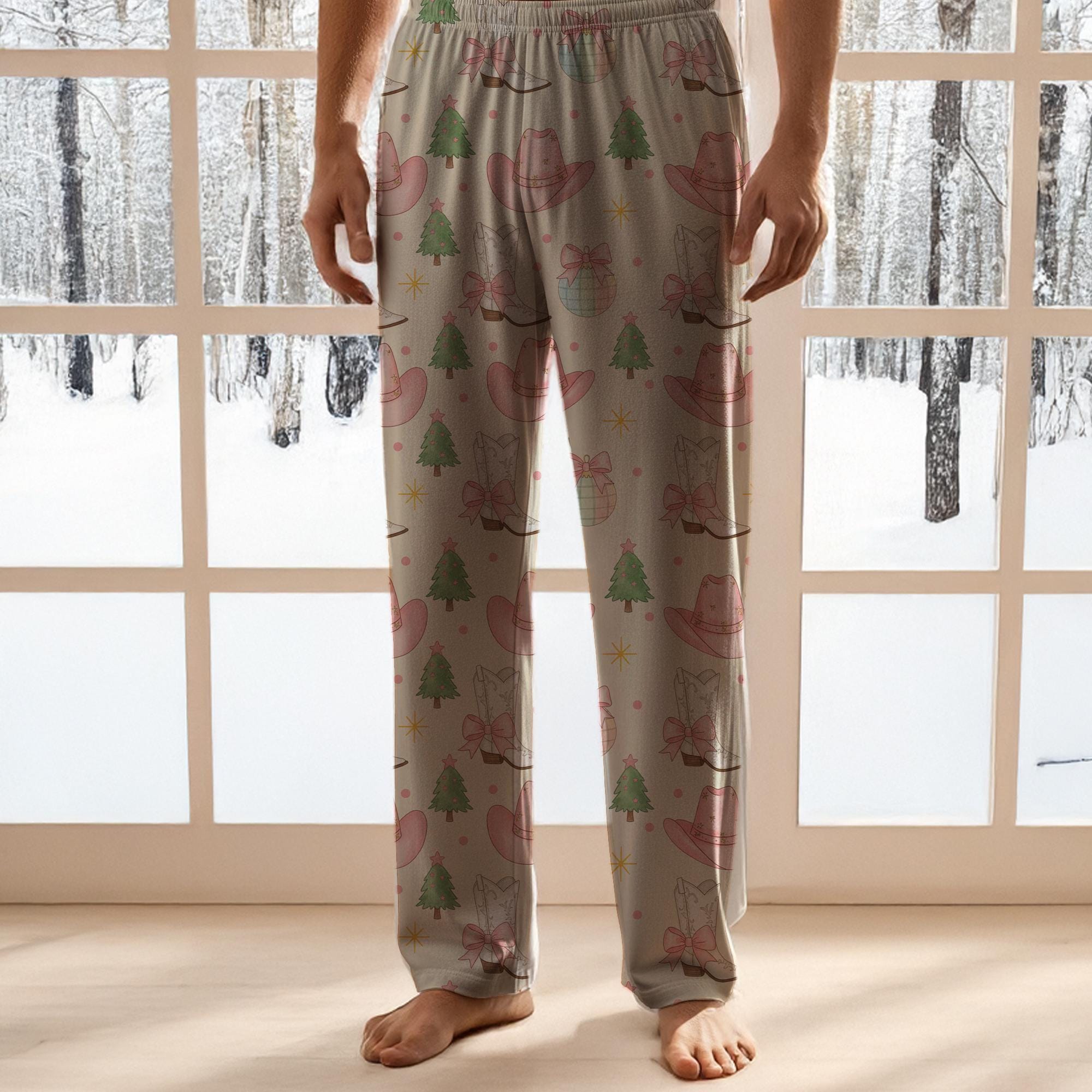 Women’s Pajama Pants: Lounge Sleep Bottoms, Western Christmas Pattern, Cowboy Boots and Hats image 5