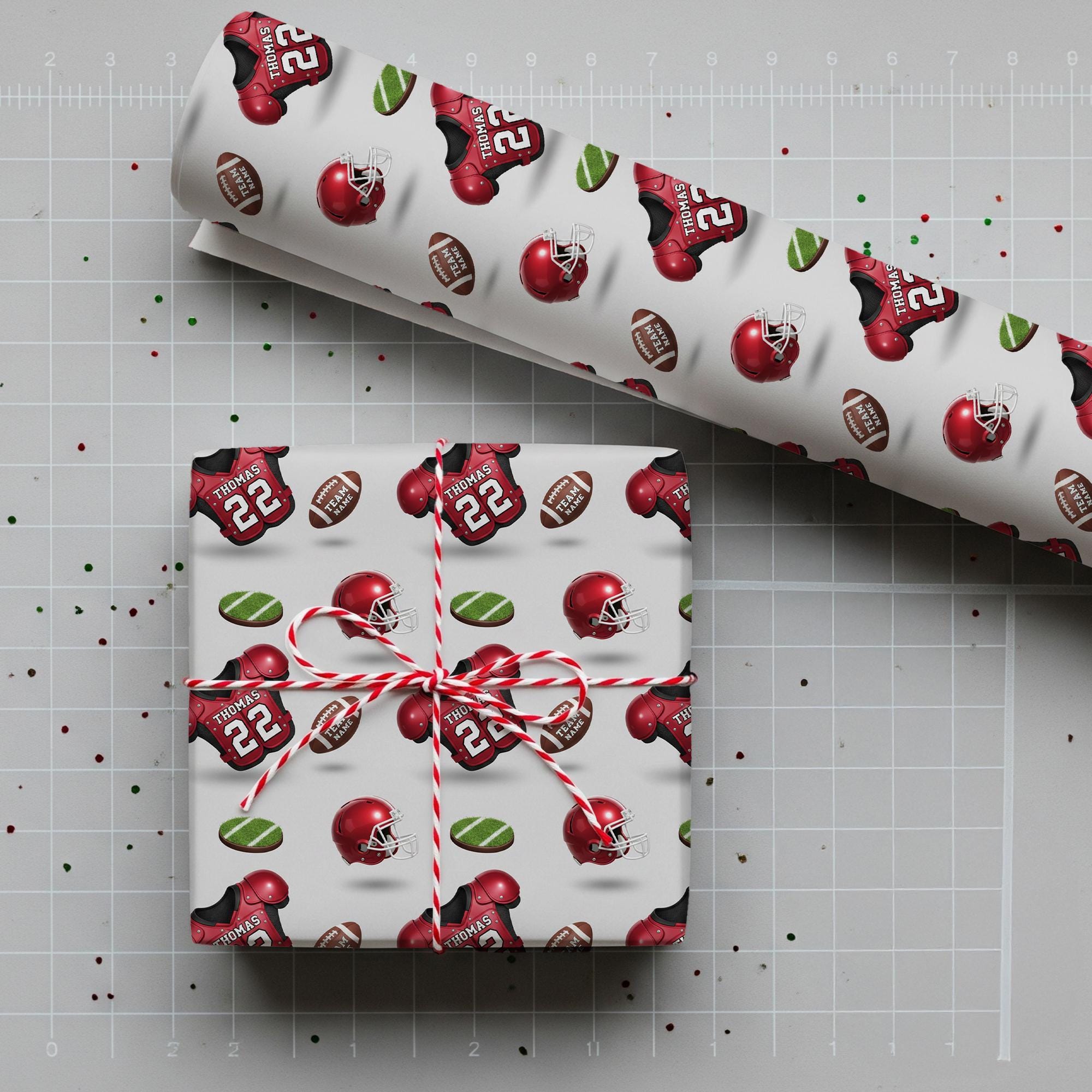 Custom Football Wrapping Paper Roll, Personalized Football Name Number, Helmet Field Pattern image 1