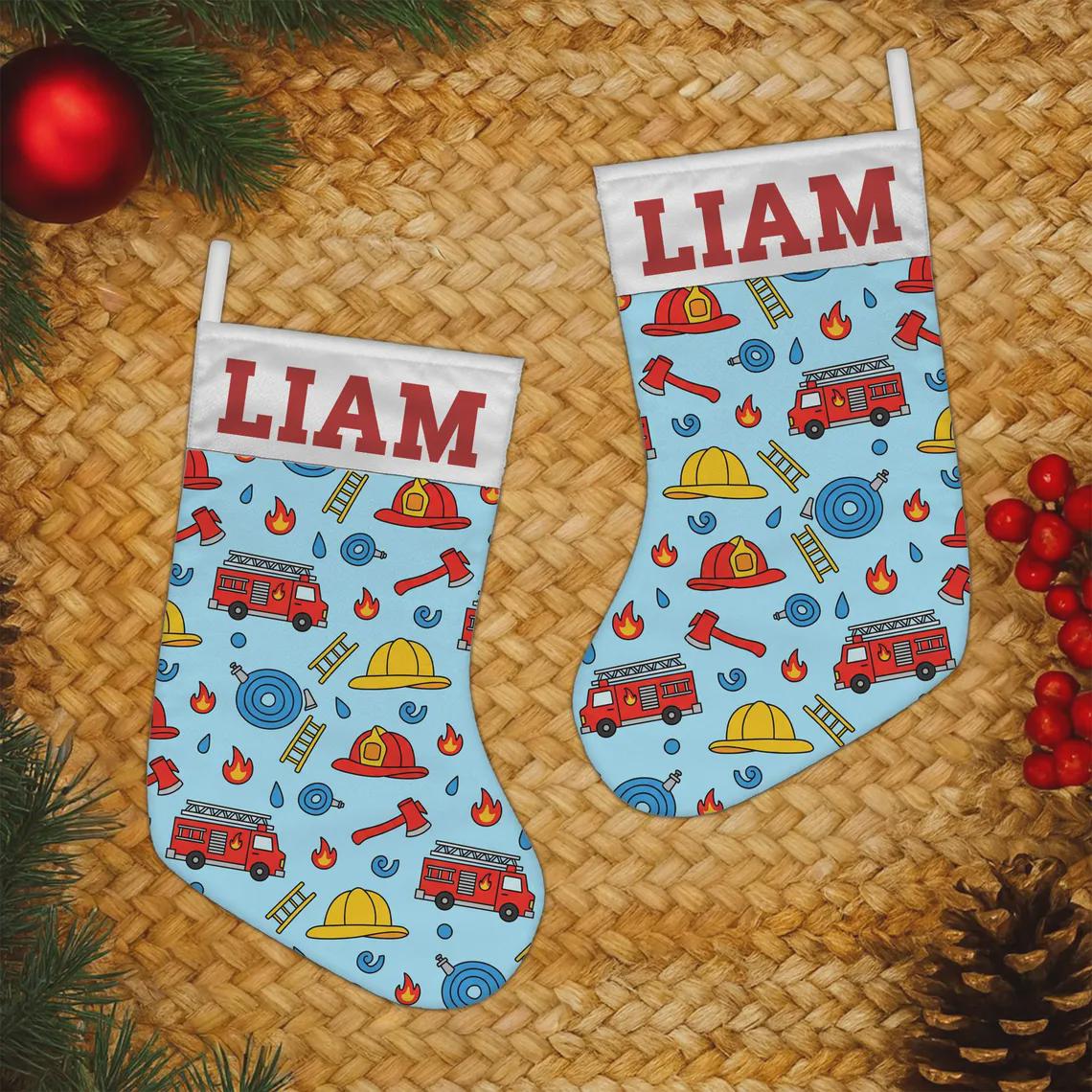 Personalized Christmas Stocking: Firefighter Pattern with Name image 2