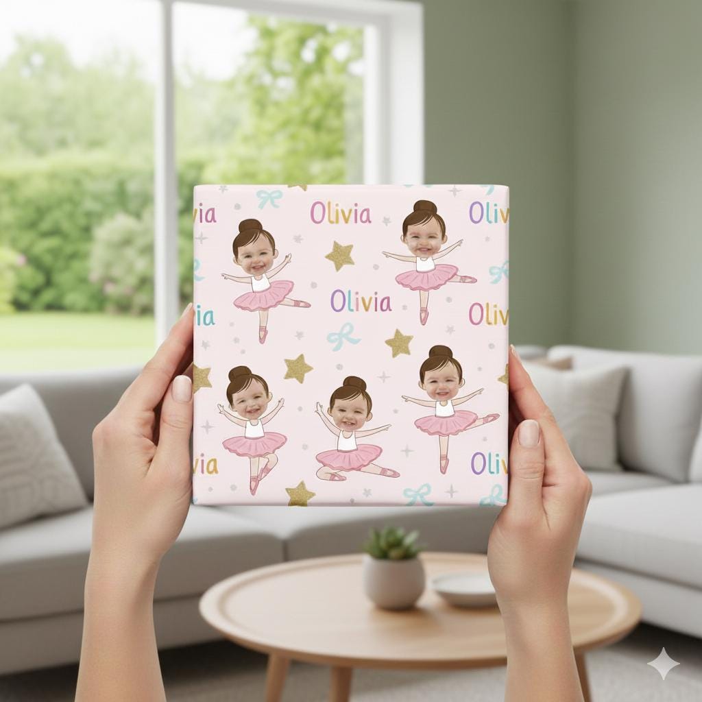 Custom Photo Ballet Wrapping Paper: Personalized Ballerina Name Gift Wrap image 2