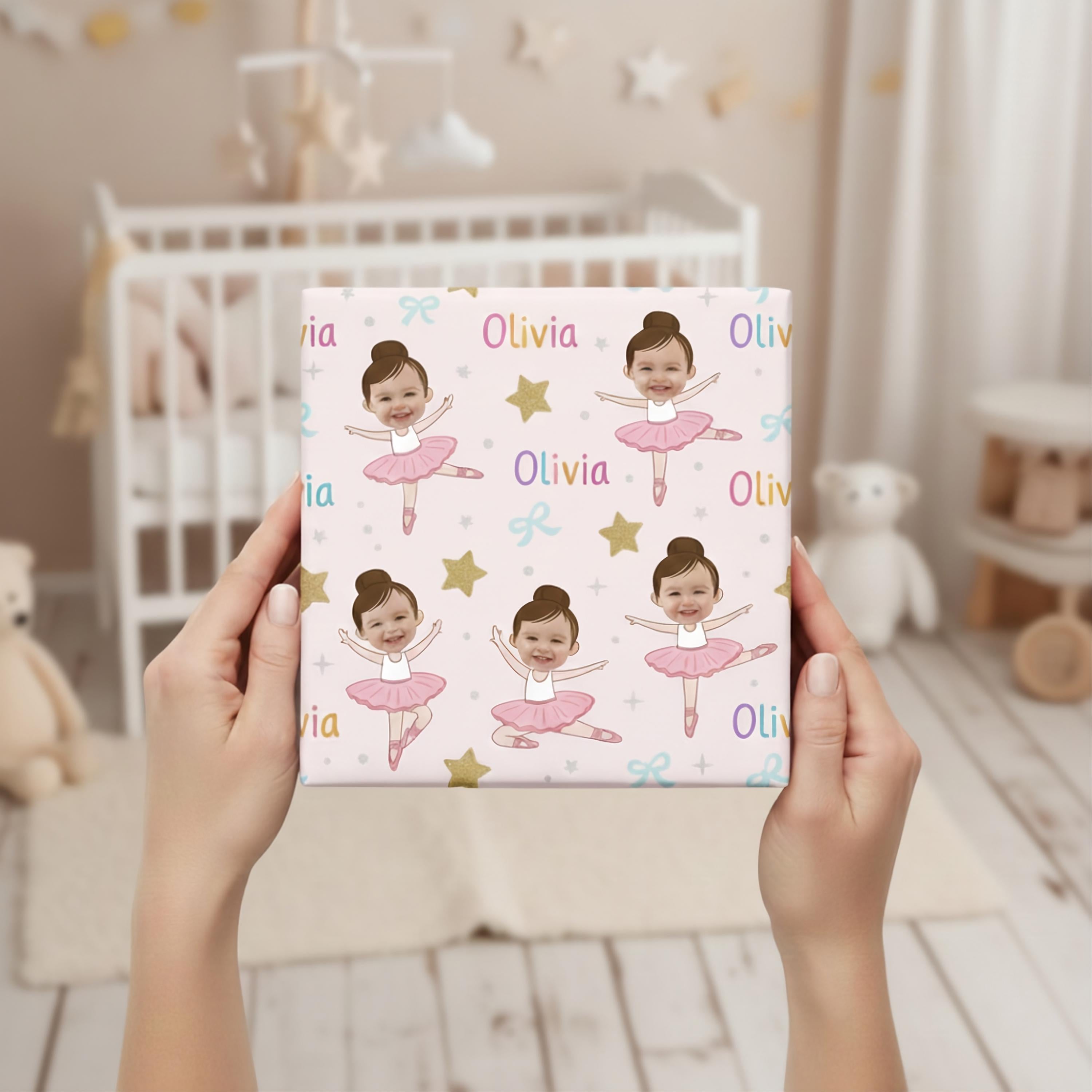 Custom Photo Ballet Wrapping Paper: Personalized Ballerina Name Gift Wrap image 1
