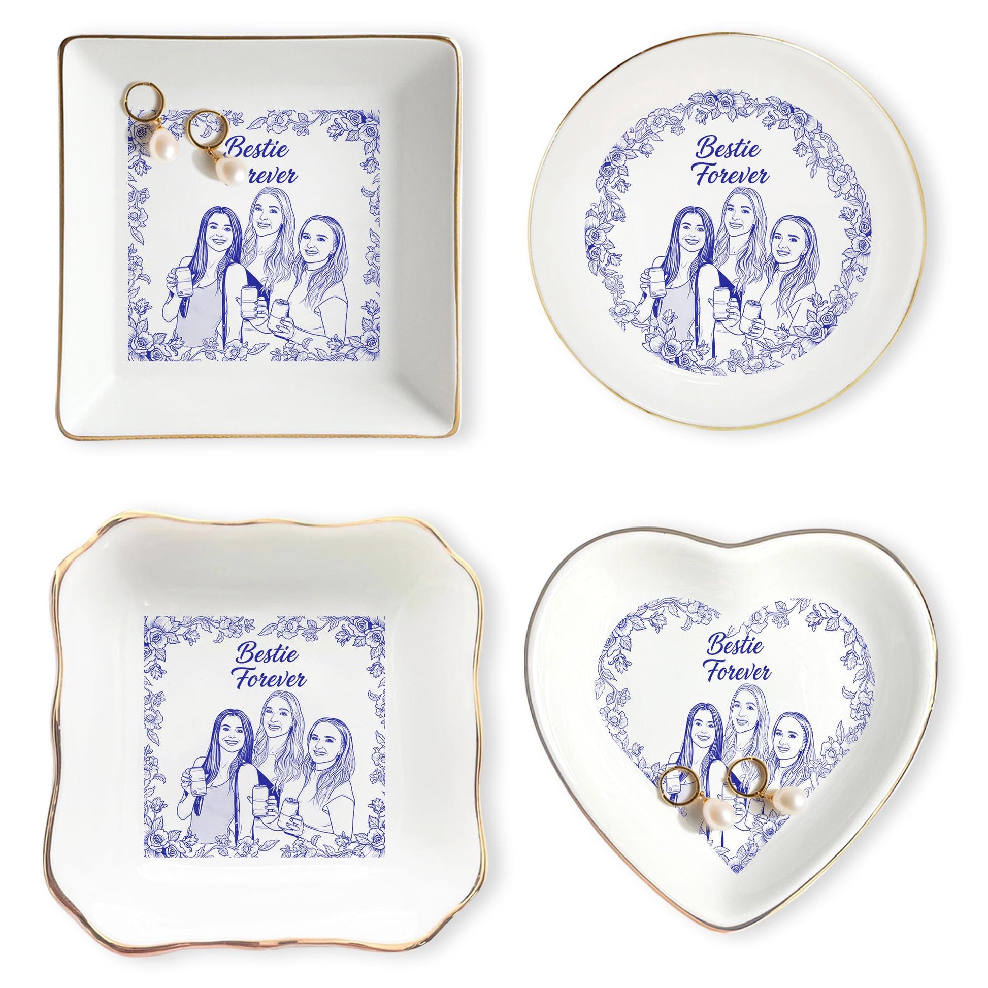 Custom Ceramic Jewelry Tray, Personalized Friend Portrait Trinket Dish, Floral Ring Holder image 6