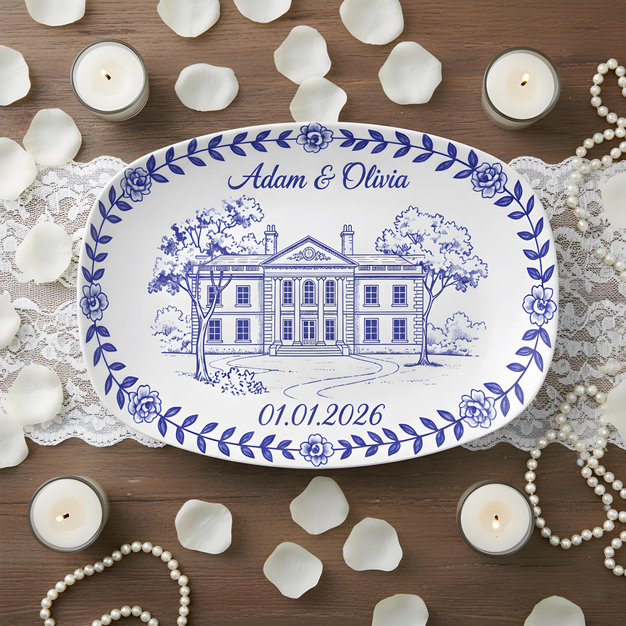 Custom Chinoiserie Wedding Venue Platter: Personalized Couple Name Venue Decor image 1