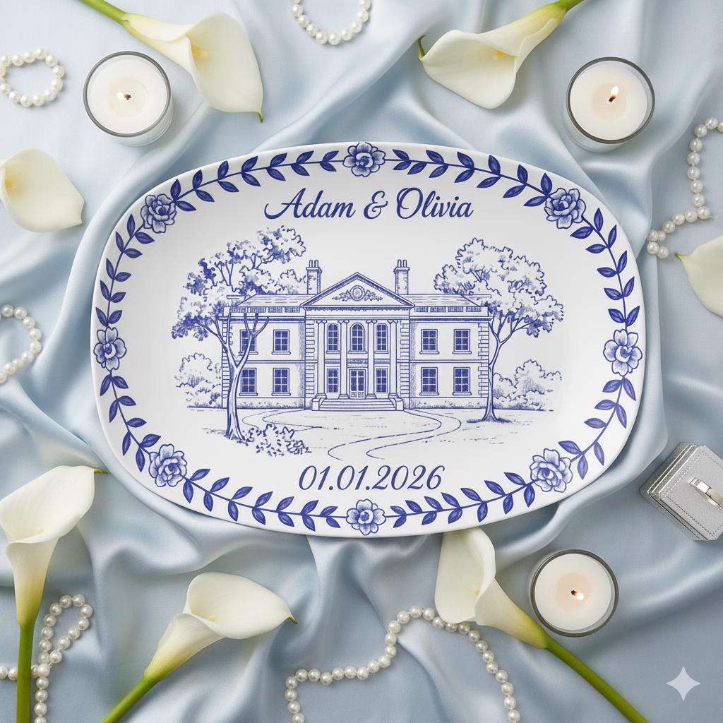 Custom Chinoiserie Wedding Venue Platter: Personalized Couple Name Venue Decor image 2