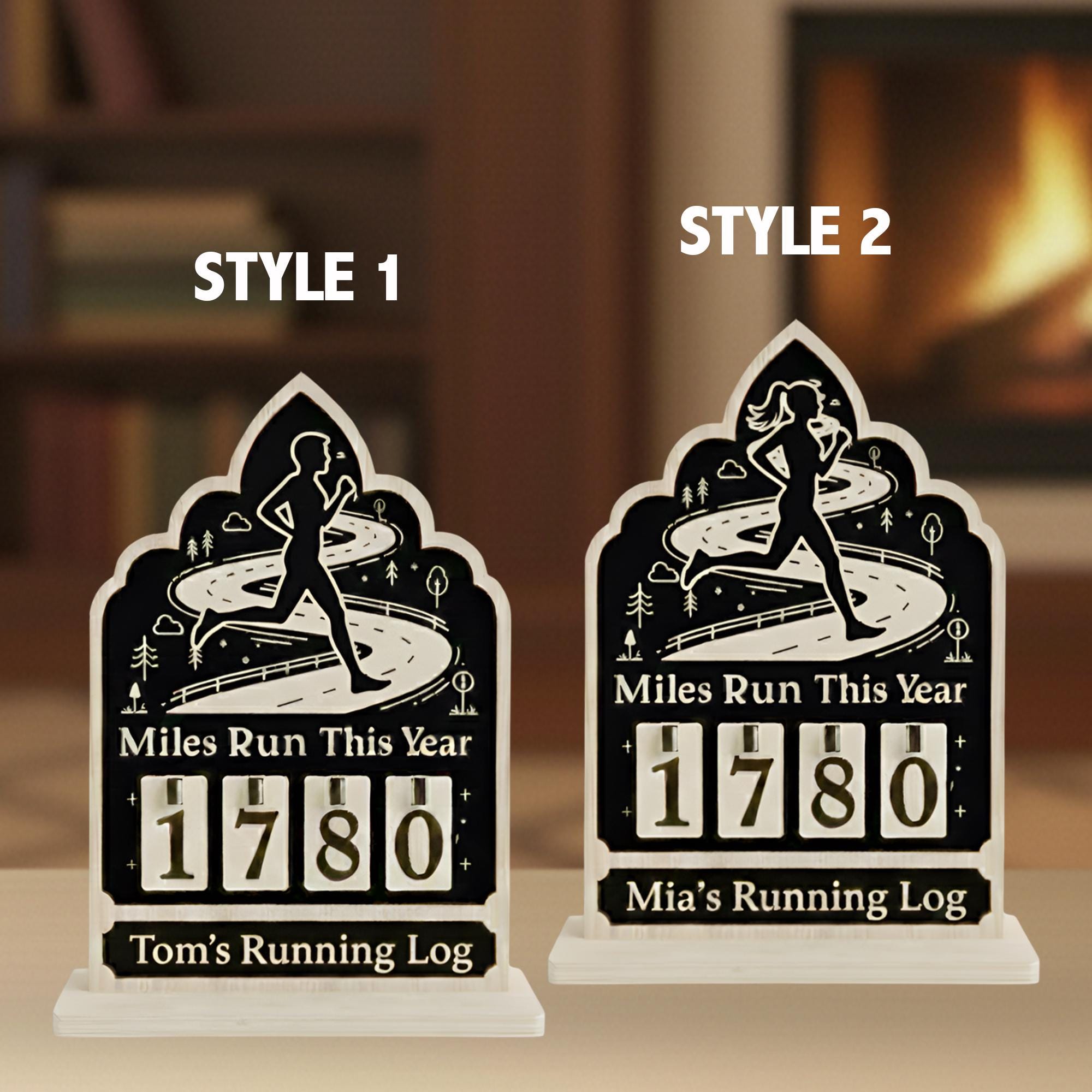 Running Mileage Tracker Sign, Personalized Flip Counter Desk Plaque, Custom Name Tracker image 1