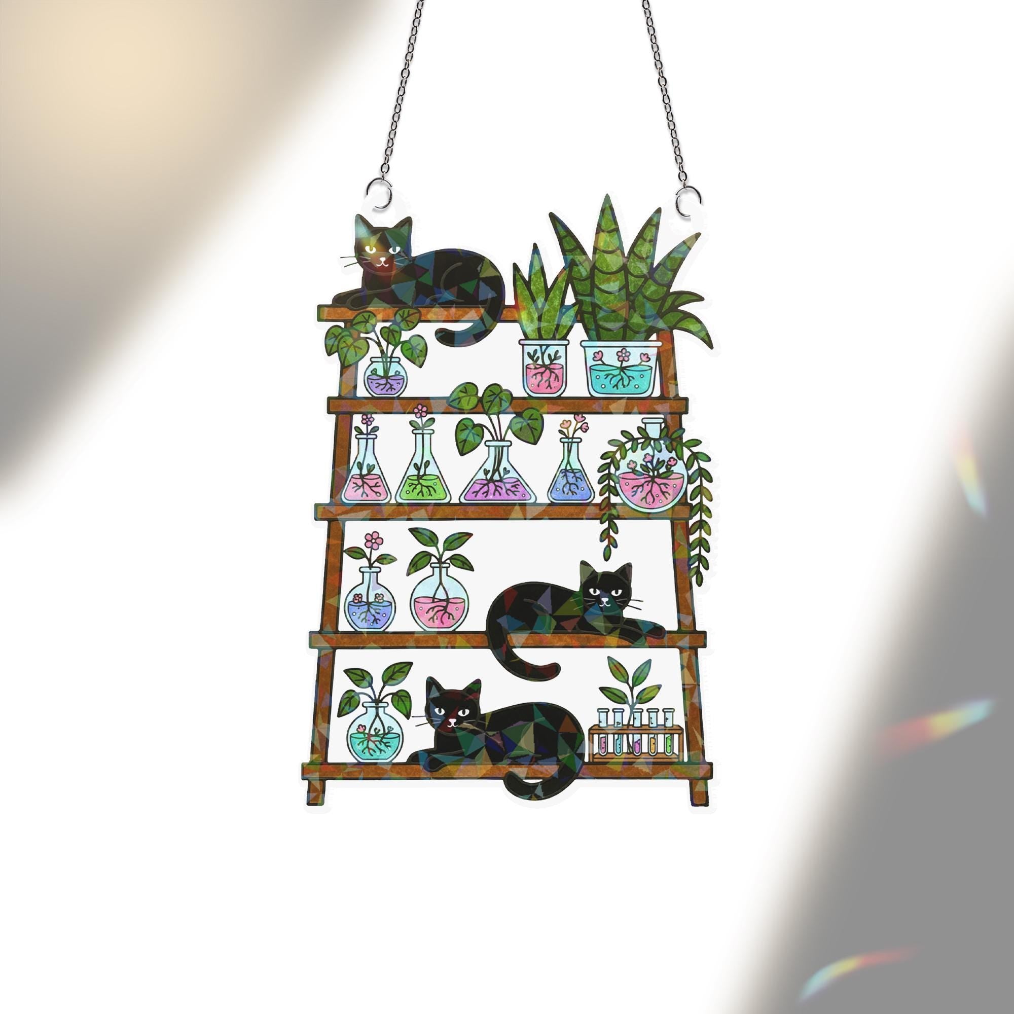 Science Cat Holographic Acrylic Suncatcher: Lab Shelf Window Decor image 1