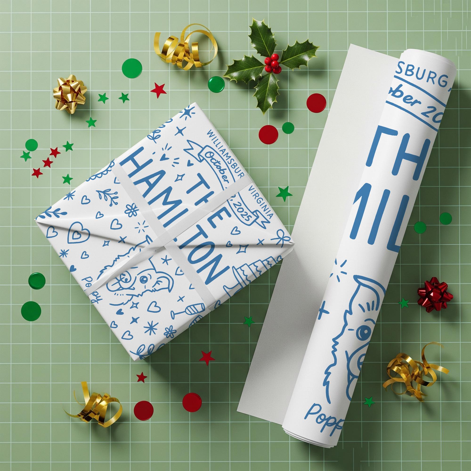 Personalized Wedding Wrapping Paper with Name, Date and Dog Illustration image 2