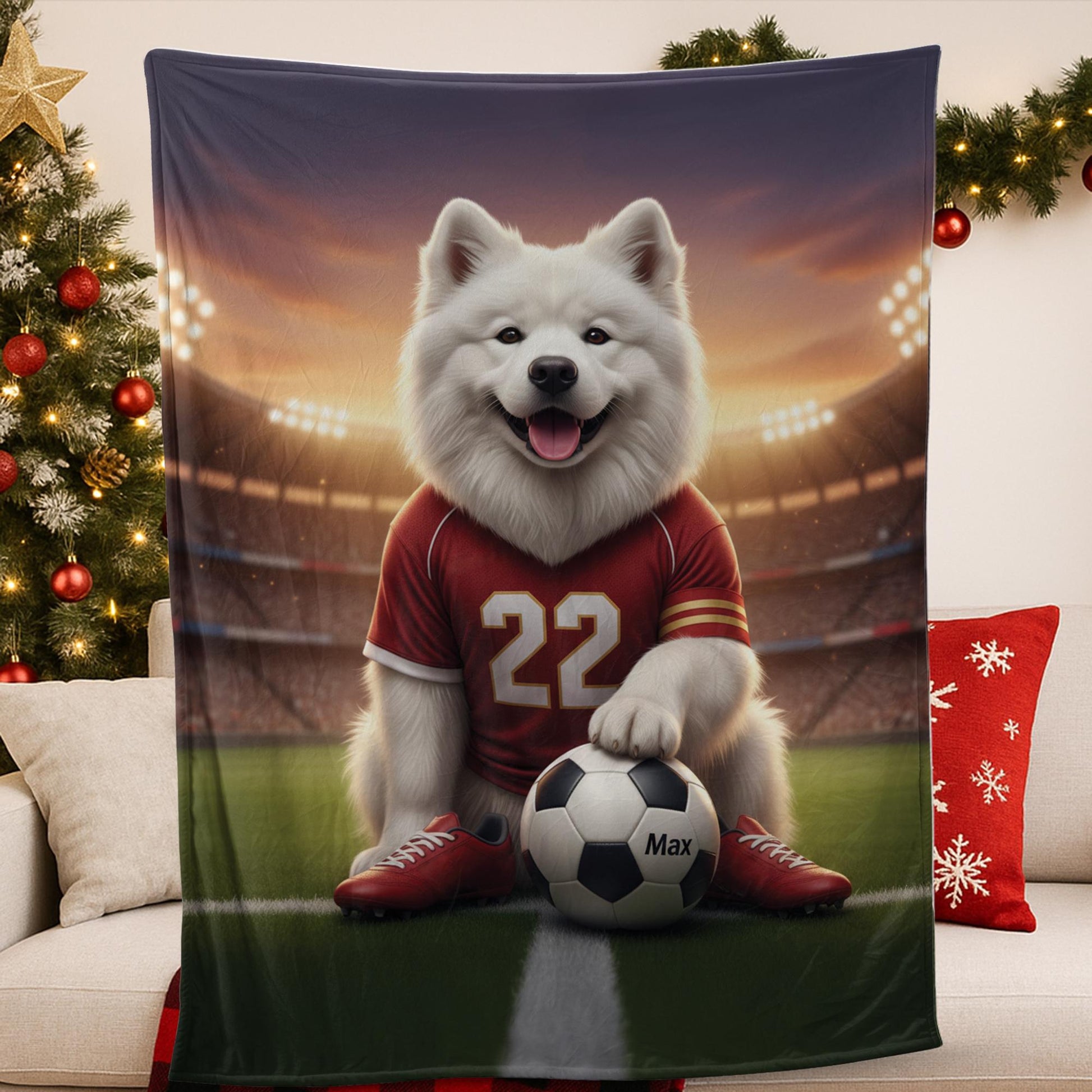 Custom Pet Sports Blanket | Personalized Dog Soccer Fleece Throw | Pet Portrait Stadium Decor image 1