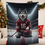 Custom Pet Sports Blanket | Personalized Dog Hockey Fleece Throw | Pet Portrait Stadium Decor image 1