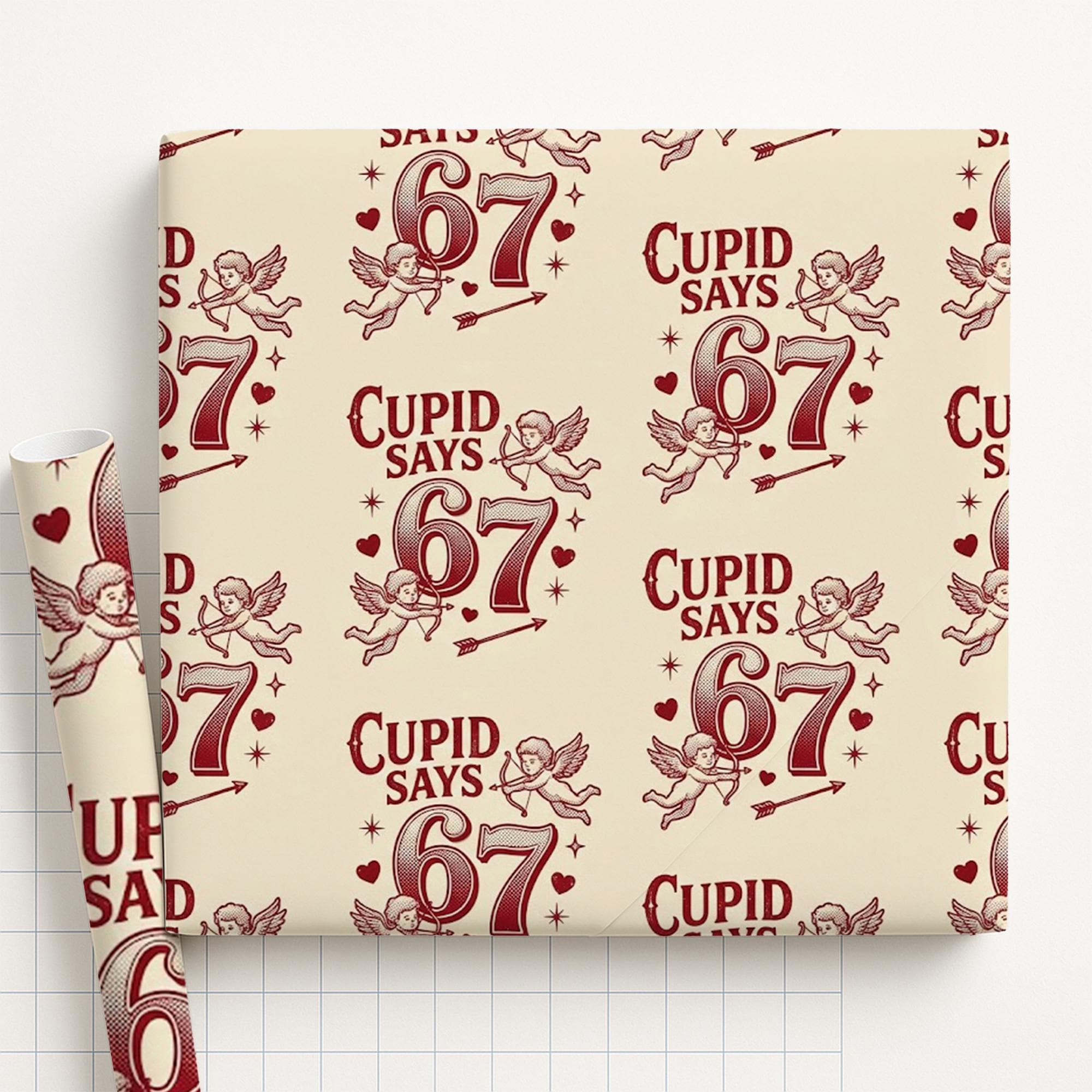 67 Valentine Paper Wrapping Sheet: Cupid Print, Retro Typography, Beige Background image 2
