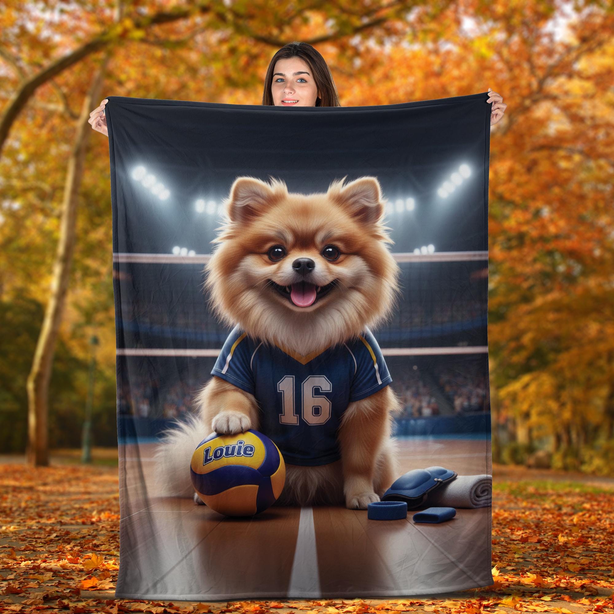 Custom Pet Volleyball Blanket | Personalized Dog Sports Fleece Throw | Pet Portrait Stadium Design image 2
