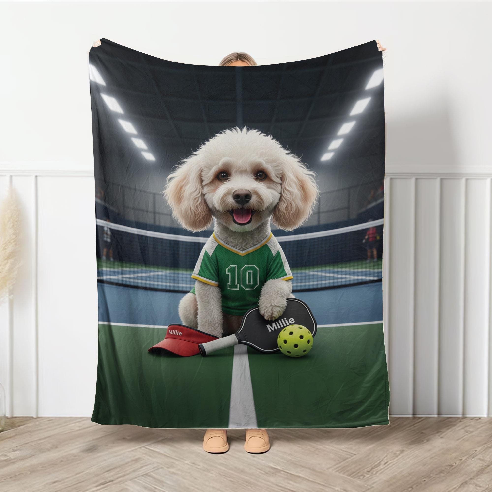 Custom Pet Sports Blanket | Personalized Dog Pickleball Fleece Throw | Pet Portrait Stadium Decor image 4