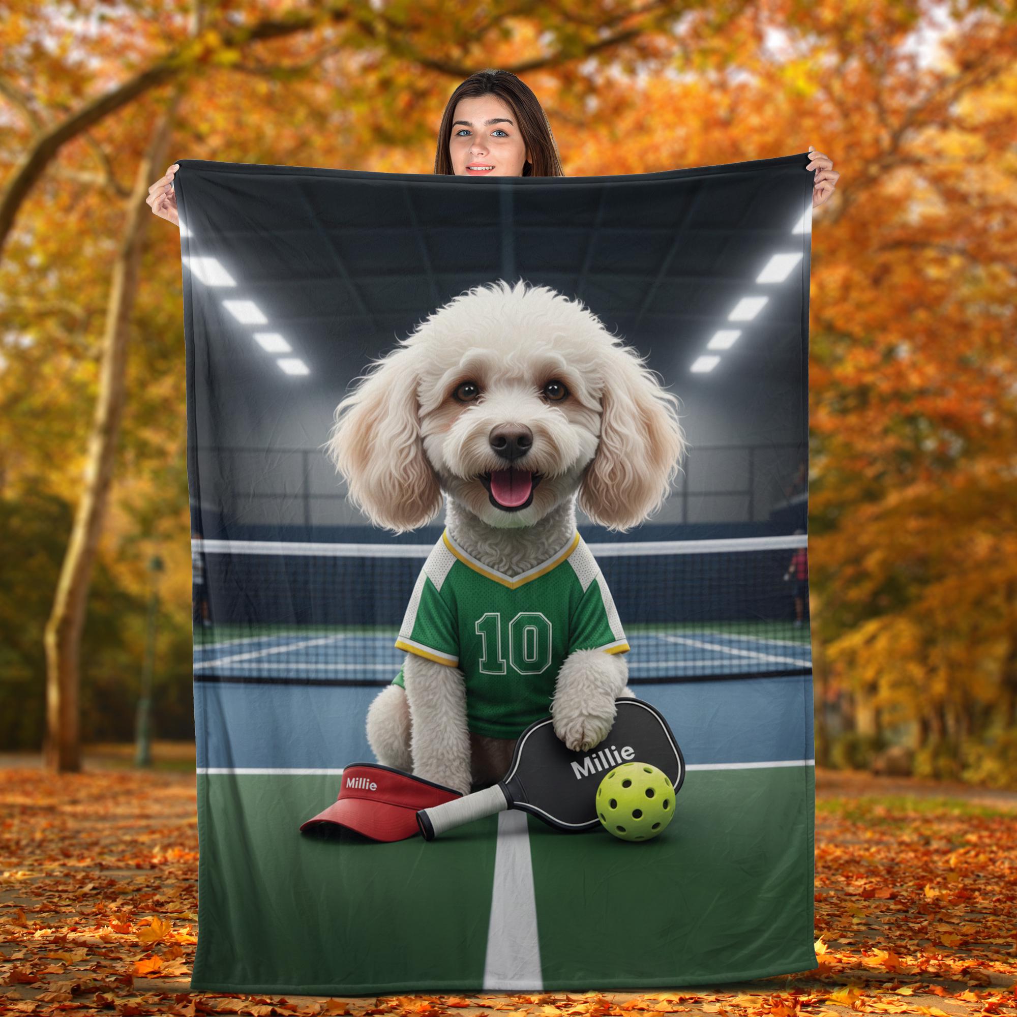 Custom Pet Sports Blanket | Personalized Dog Pickleball Fleece Throw | Pet Portrait Stadium Decor image 3