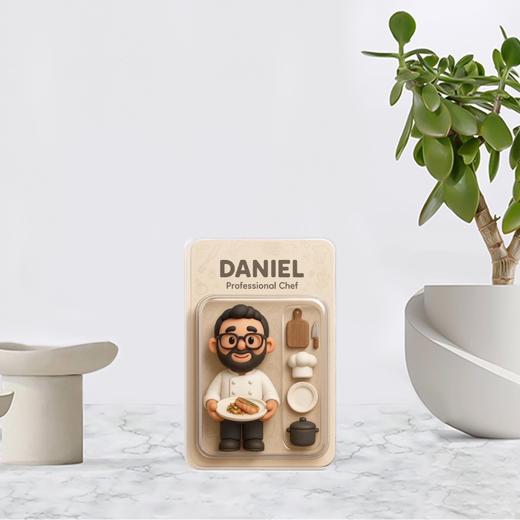Custom Acrylic Block Portrait, Professional Chef Character Toy Display, Desk Decor Keepsake image 2