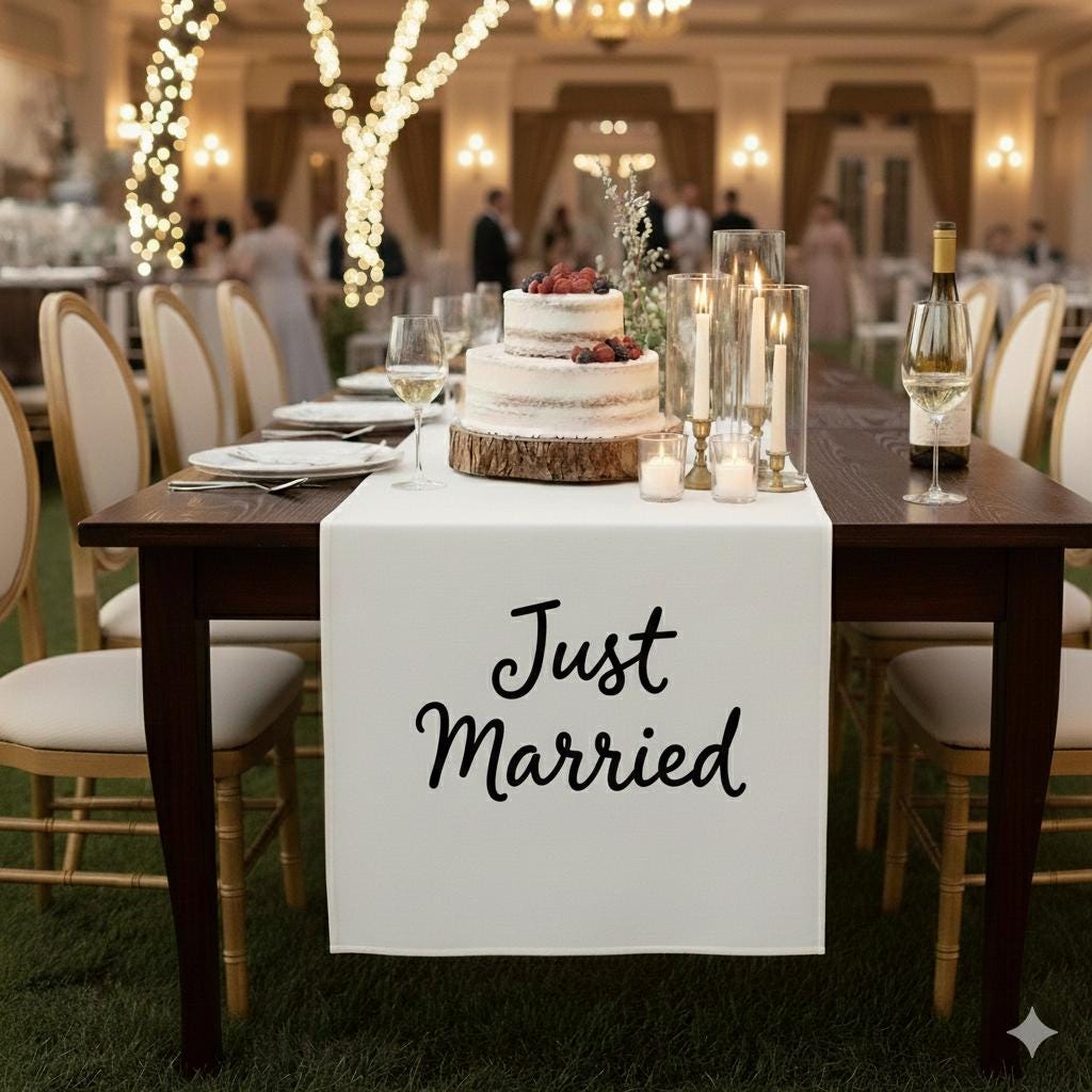 ust Married Reception Table Décor: Printed Ceremony Table Banner image 2