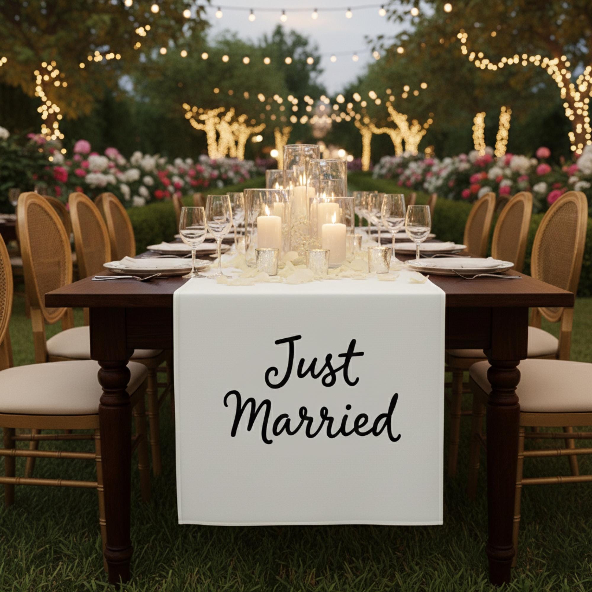 ust Married Reception Table Décor: Printed Ceremony Table Banner image 1