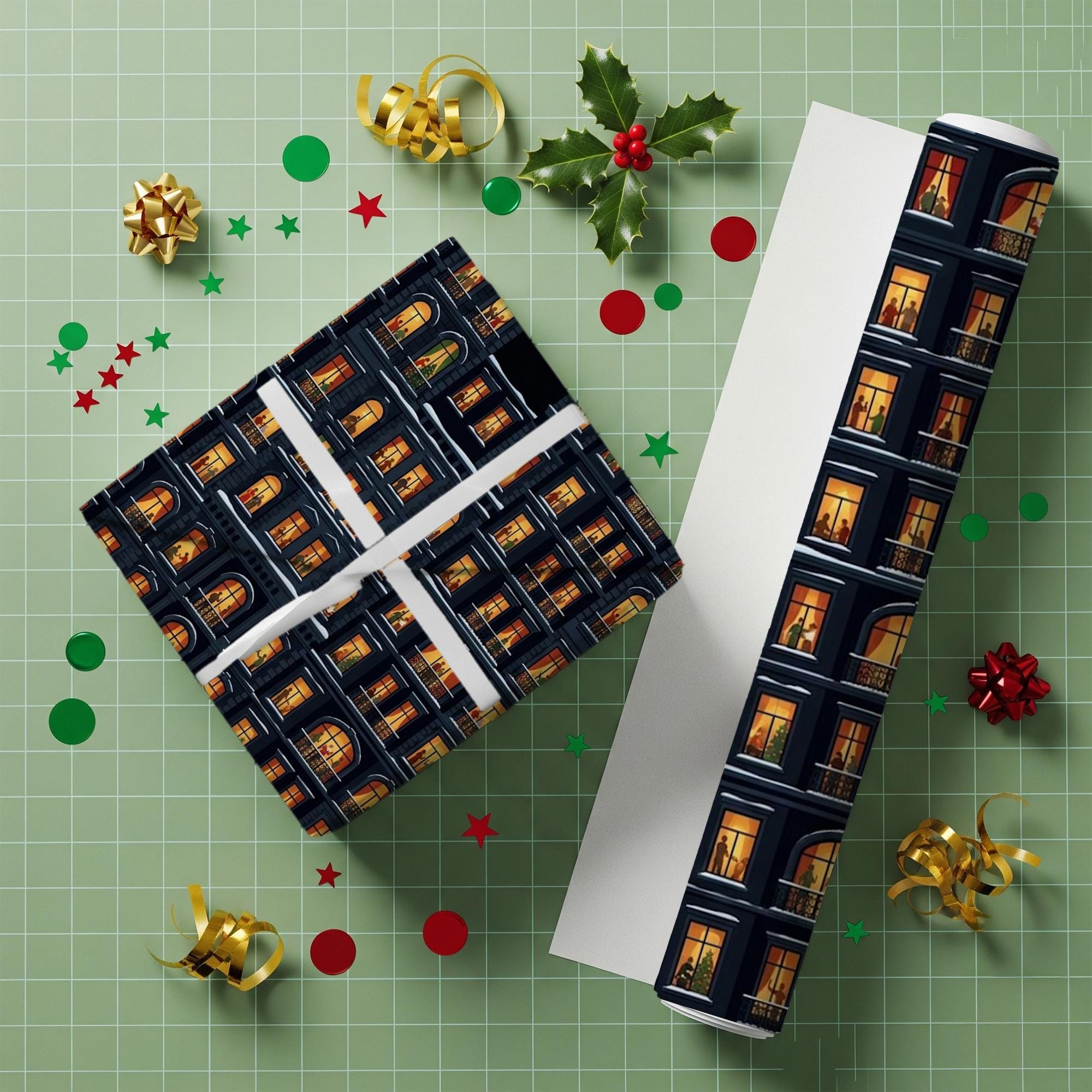 Wrapping Paper: Night City Apartment Windows and Silhouettes Print image 3