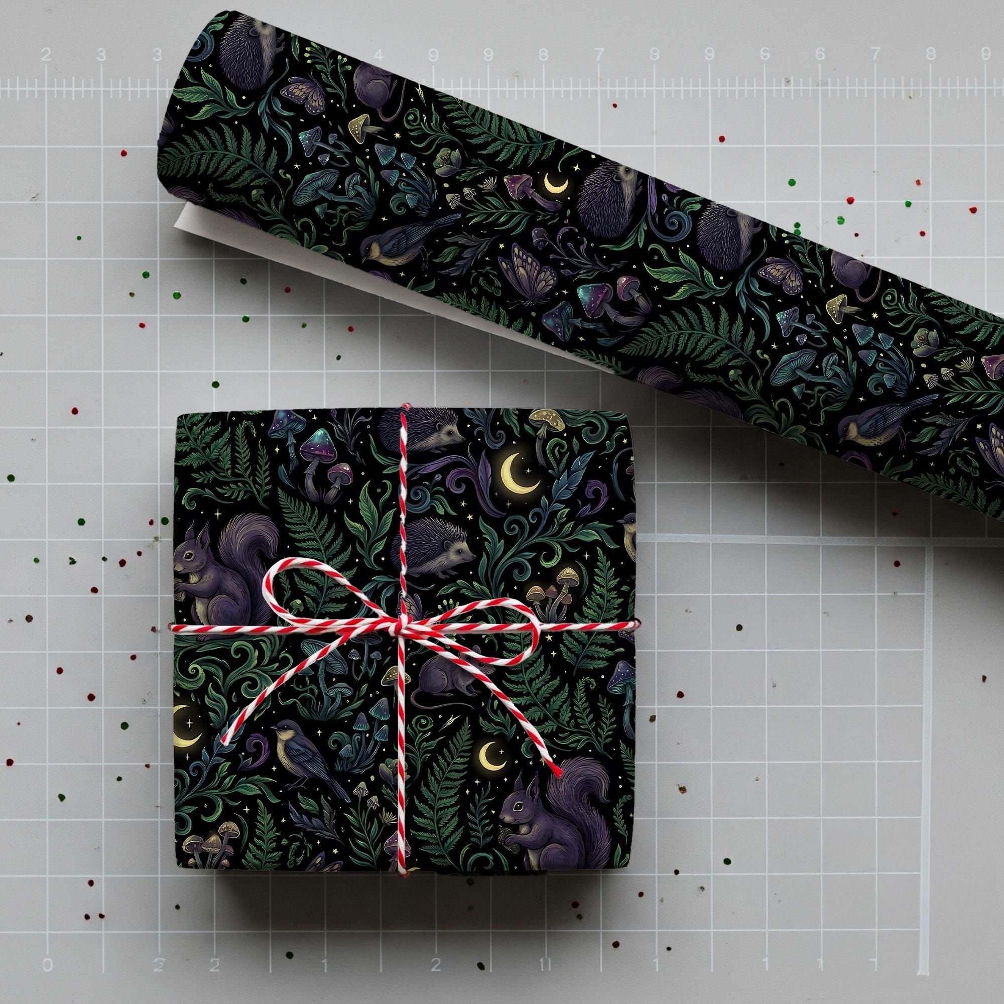 Wrapping Paper: Dark Enchanted Forest Animals, Moon and Mushroom Print image 2