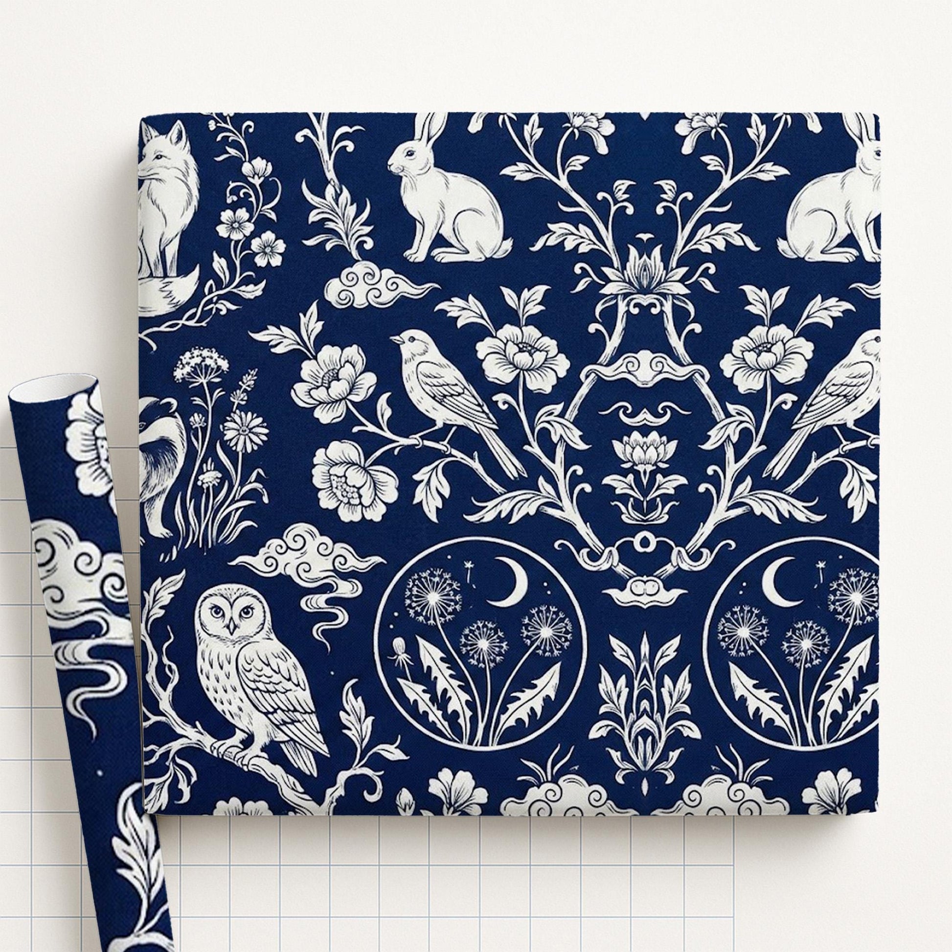 Wrapping Paper: Navy Blue Toile de Jouy Woodland Animal and Floral Print image 2