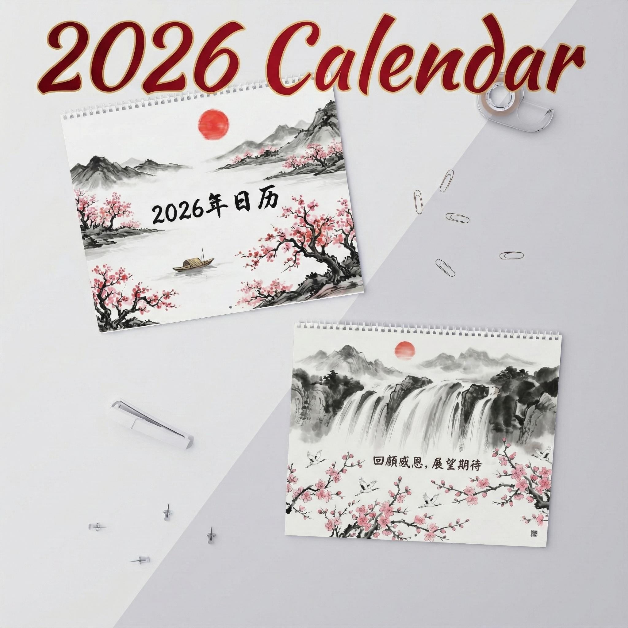 2026 Ink Wash Art Wall Calendar: Chinese Landscape & Zen Decor image 1