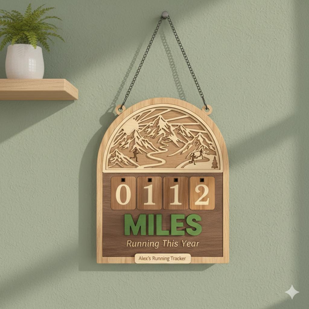 Personalized Wooden Mileage Counter: 2-Layer Running Distance Tracker image 2