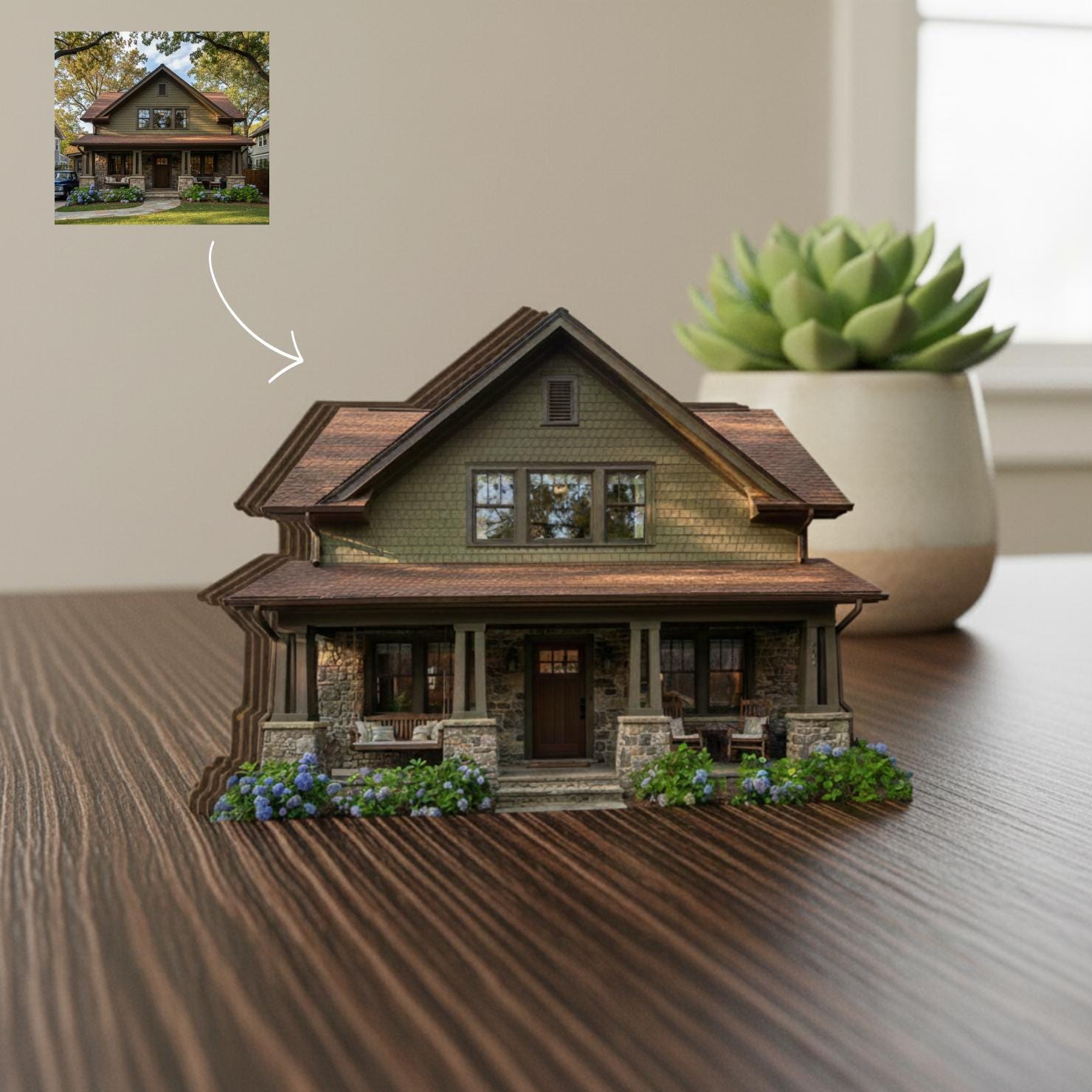 Custom House Potrait Photo Wood Block: Printed House Personalized Wooden Home Model Decor image 1