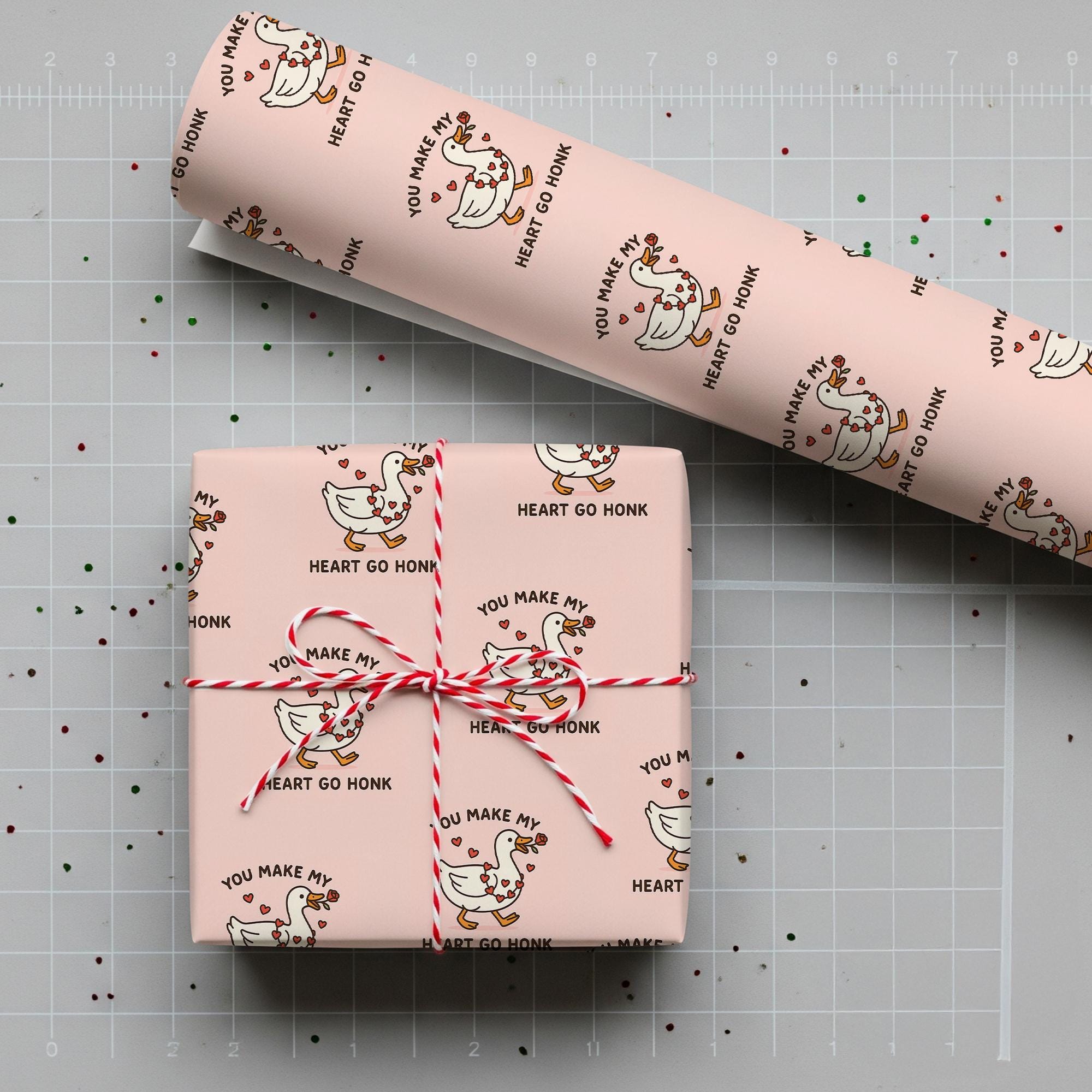 Valentine Goose Wrapping Paper Roll, Pink Love Pattern, “Heart Go Honk” Goose image 2