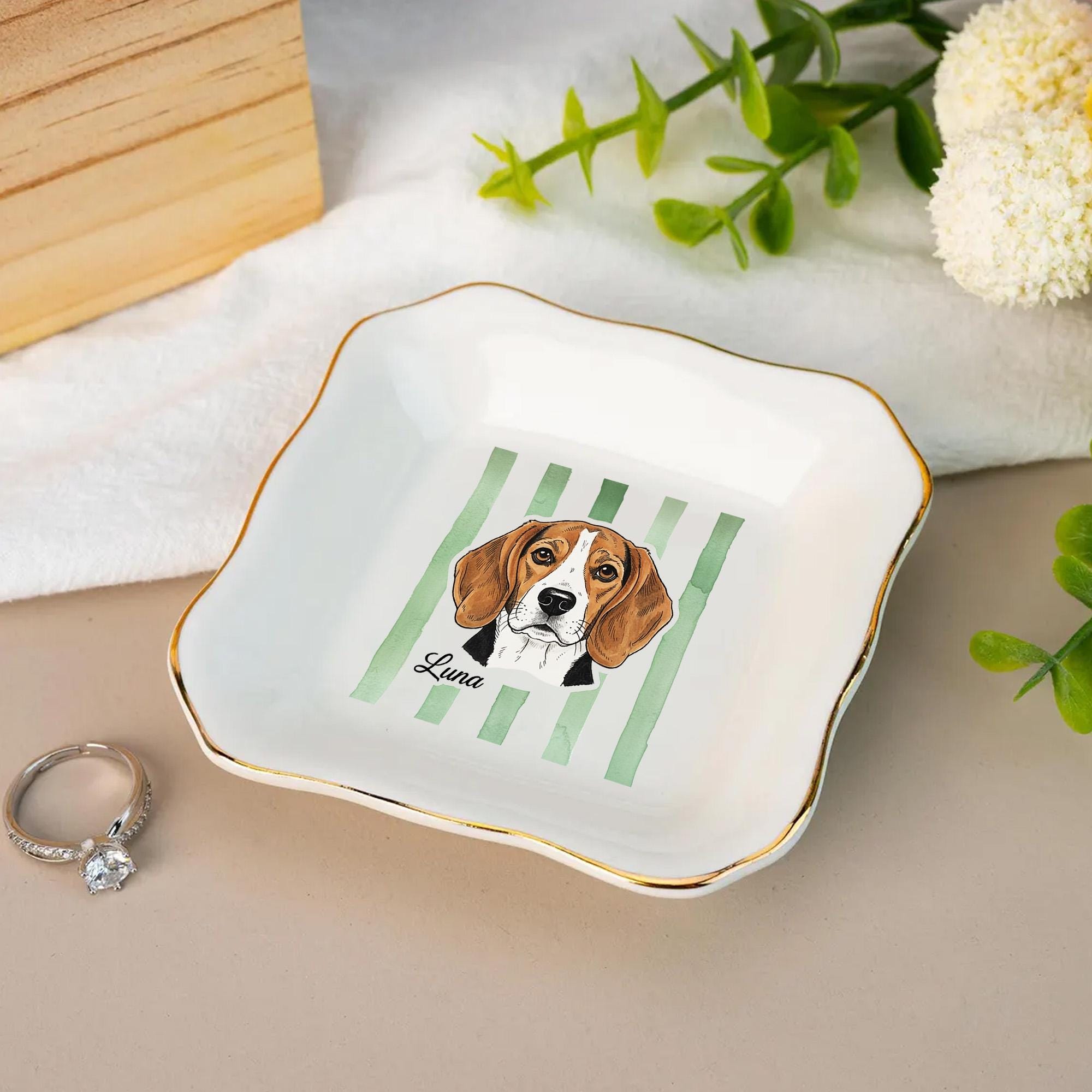 Custom Dog Portrait Ceramic Jewelry Tray: Personalized Ceramic Ring Dish – Printed Pet Illustration image 2