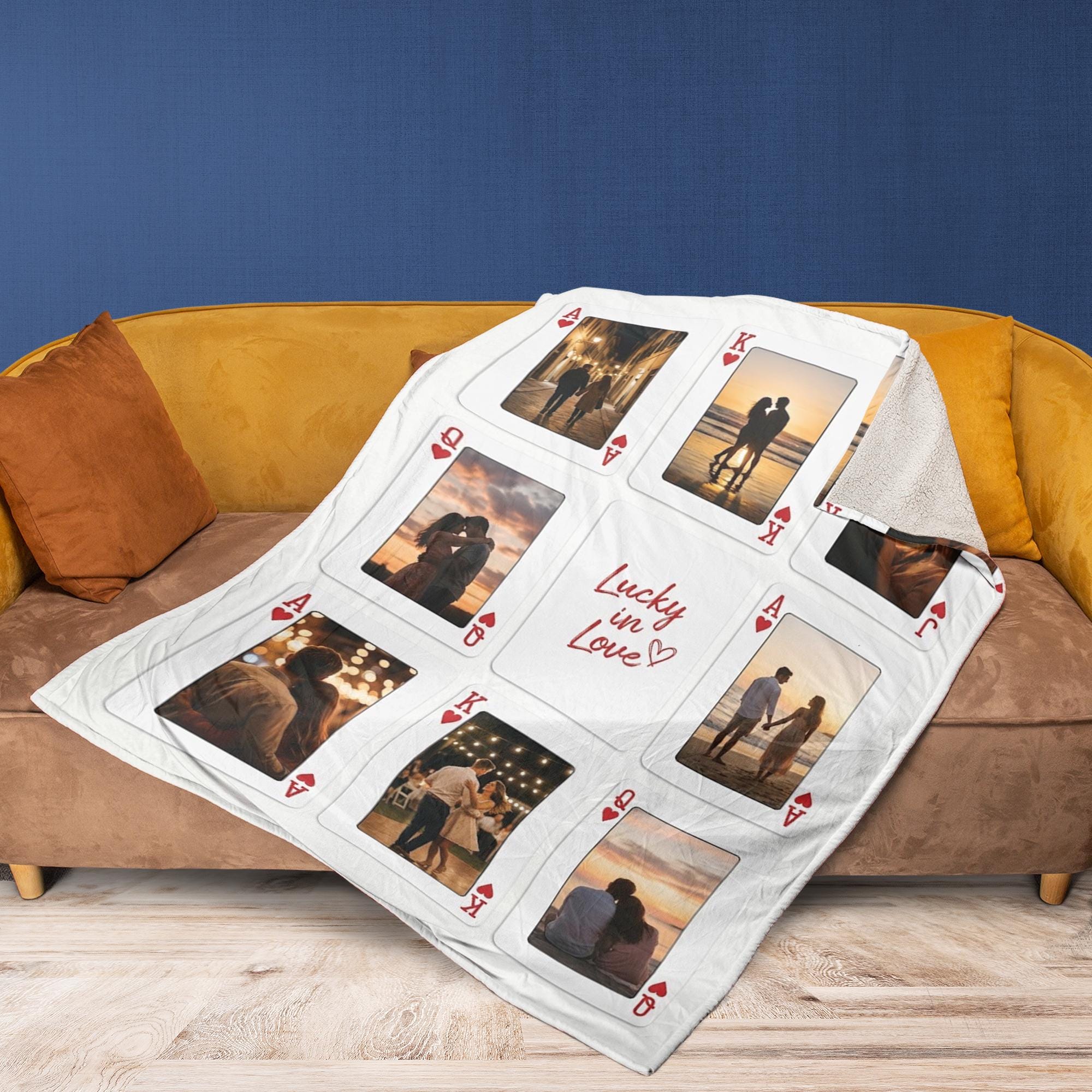Personalized Couple Fleece Blanket: Playing Card Grid, Romantic Photo Collage image 2