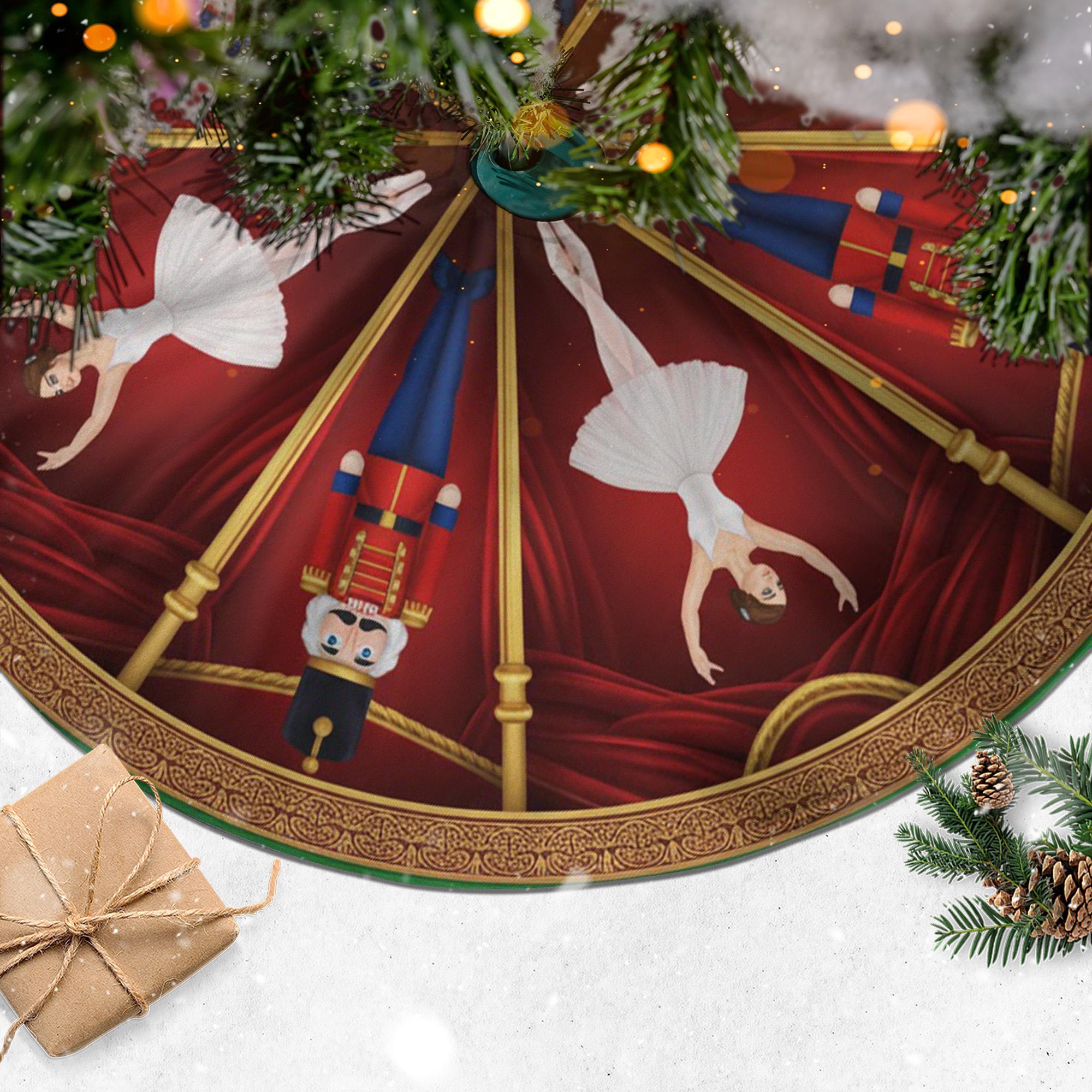 Nutcracker Ballet Christmas Tree Skirt, Red Stage Curtain Pattern, Ballerina and Toy Soldier image 2