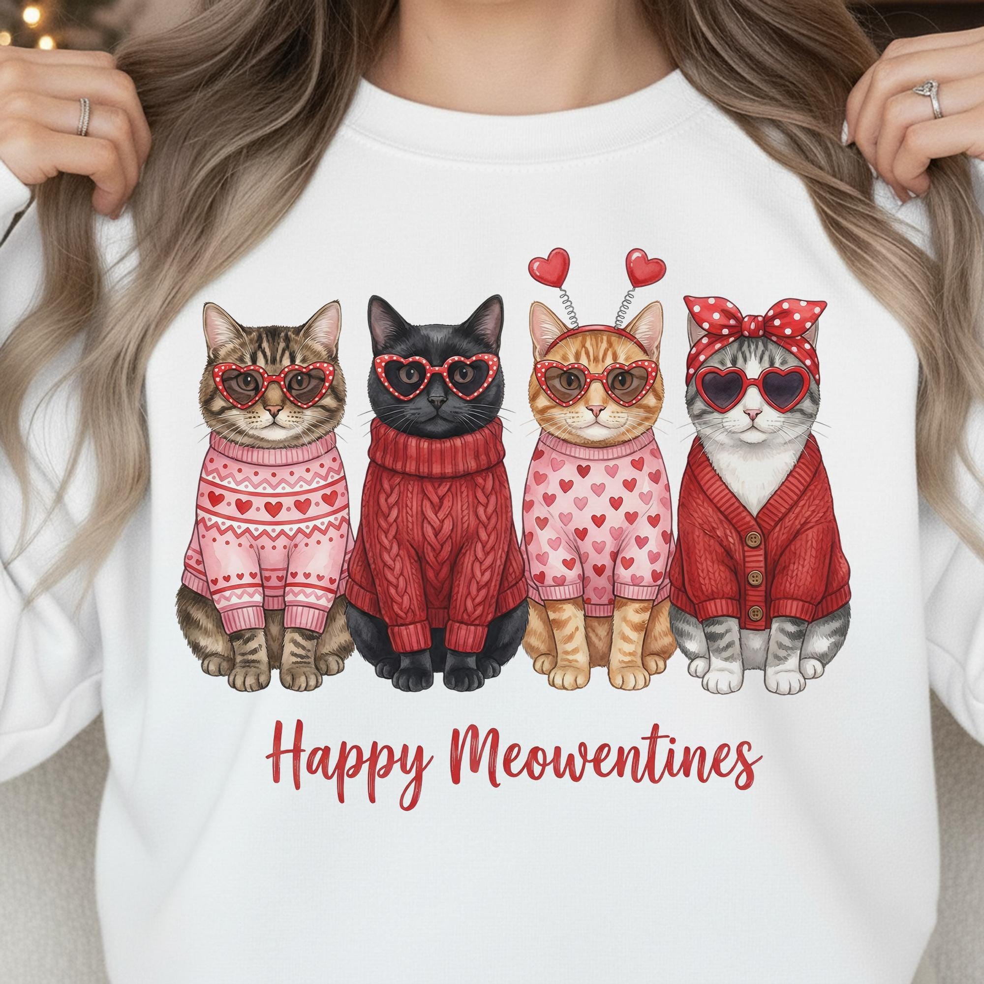 Happy Meowentines Sweatshirt: Funny Cat Valentine Crewneck, Unisex Animal Lover Gift image 1