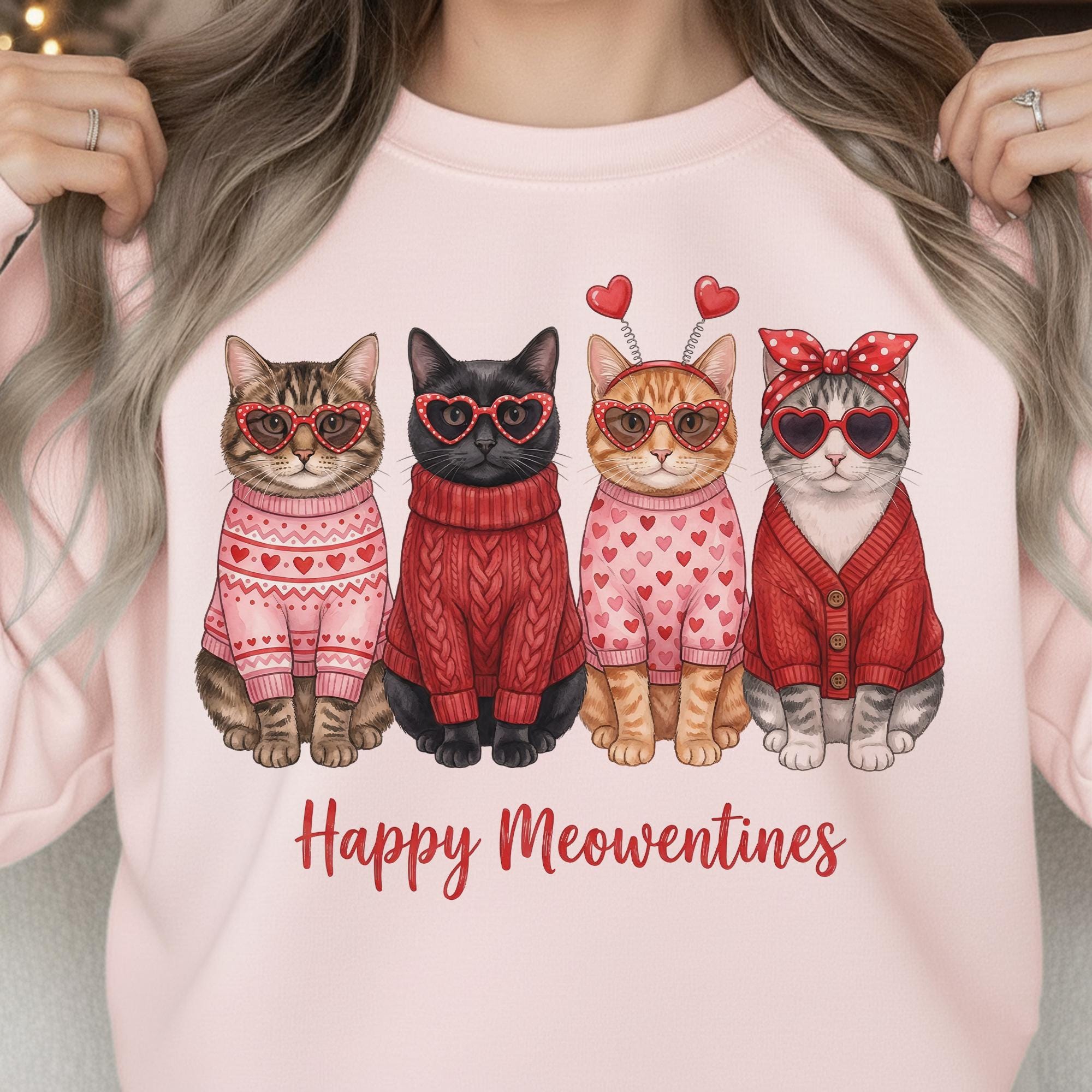 Happy Meowentines Sweatshirt: Funny Cat Valentine Crewneck, Unisex Animal Lover Gift image 2