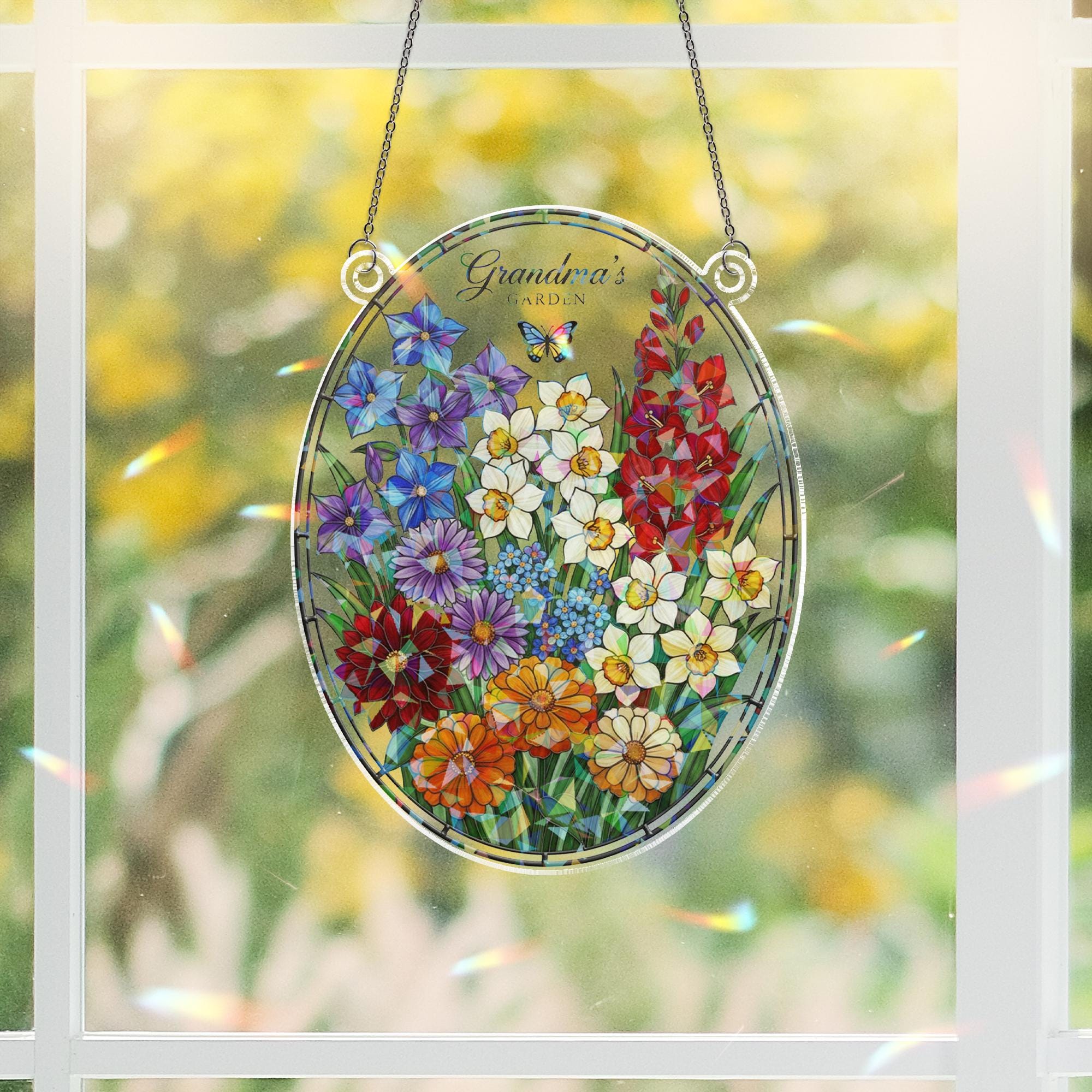 Personalized Acrylic Suncatcher: Garden Birthday Month Display, Holographic, Floral, Hanging Decor image 5