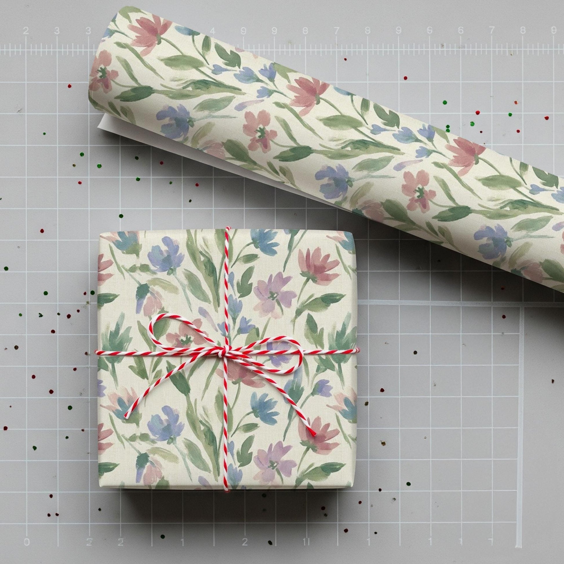 Matte Paper Gift Wrap: Watercolor Wildflower Pattern, Pink and Blue Floral Botanical image 3