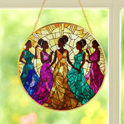 African American Glass Suncatcher: Black History Silhouette Art • Gold Frame Hanging Decor image 1