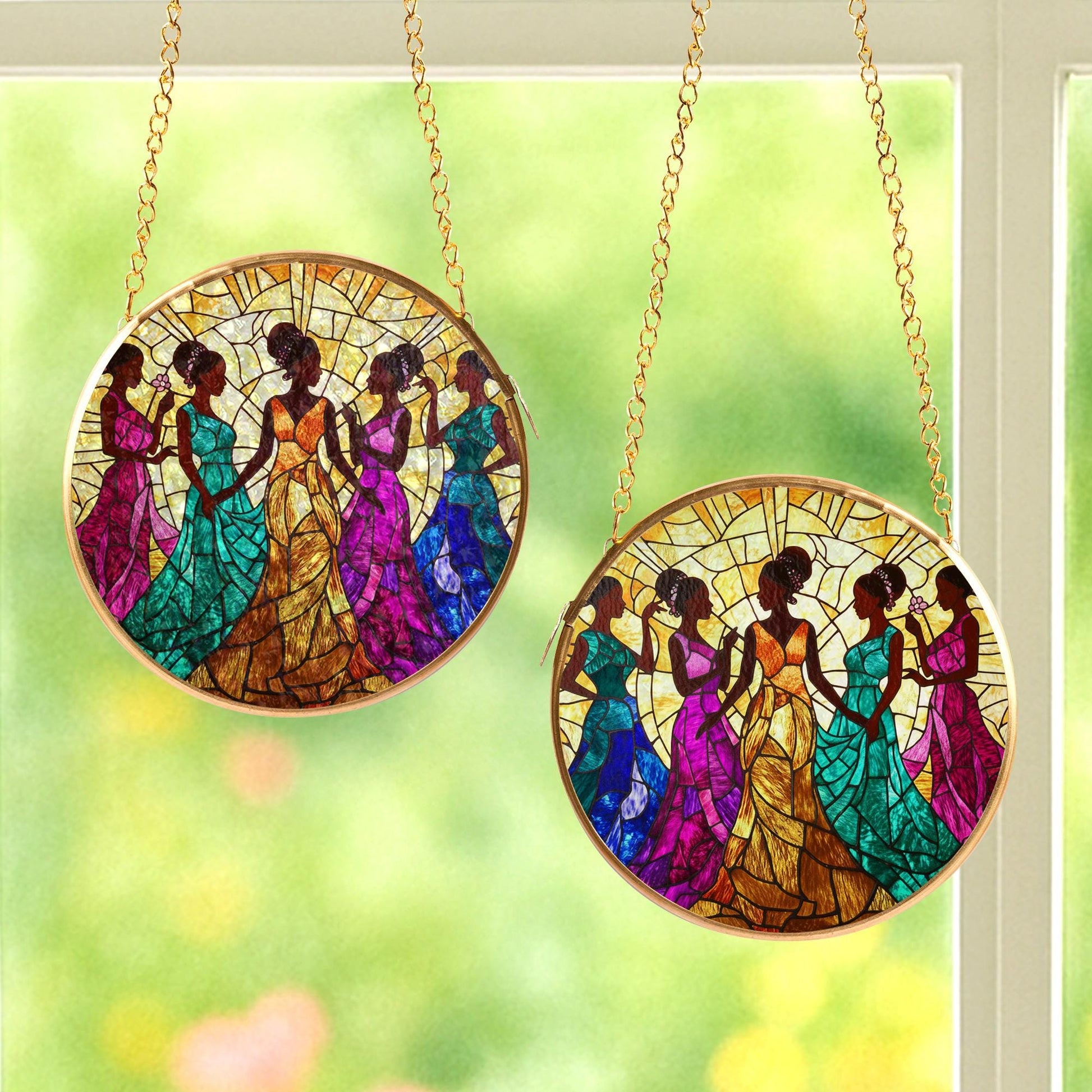 African American Glass Suncatcher: Black History Silhouette Art • Gold Frame Hanging Decor image 3