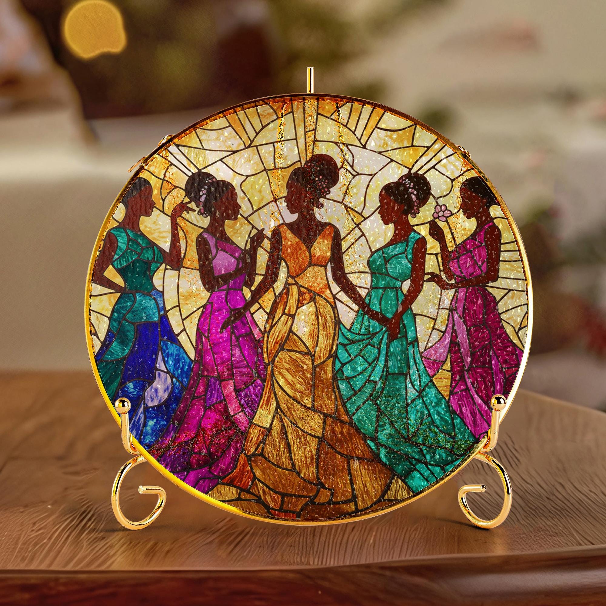 African American Glass Suncatcher: Black History Silhouette Art • Gold Frame Hanging Decor image 2