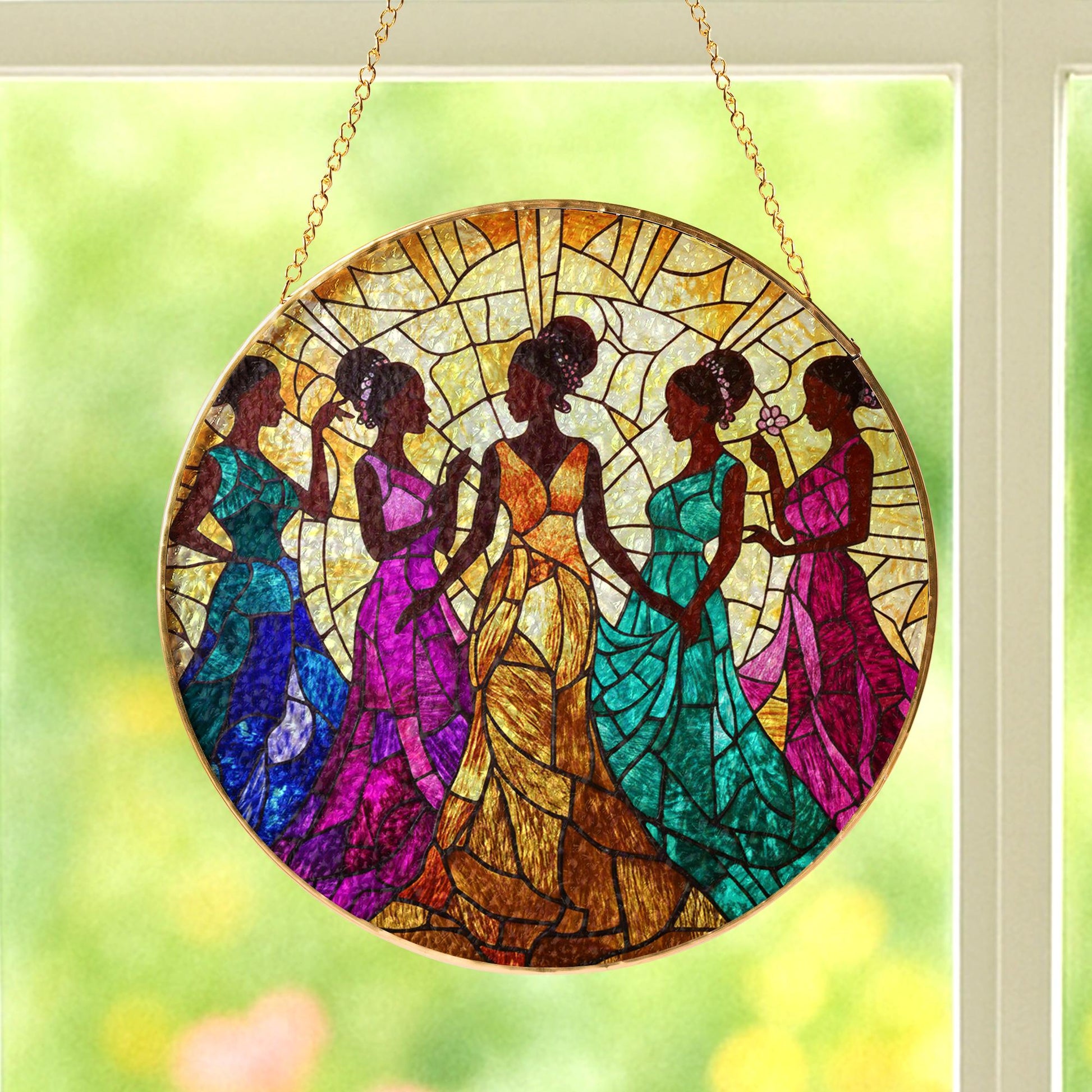 African American Glass Suncatcher: Black History Silhouette Art • Gold Frame Hanging Decor image 4