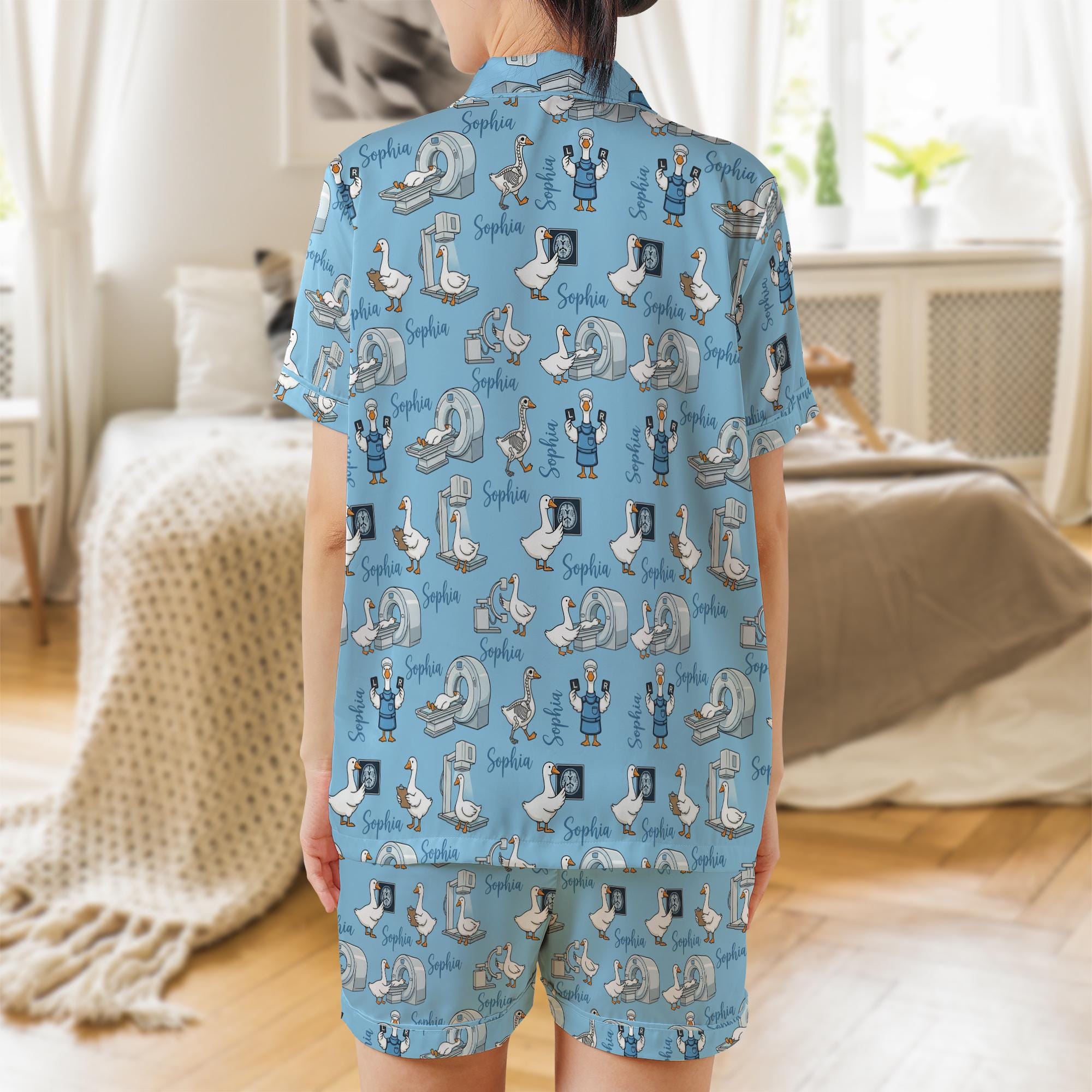 Personalized Pajama Set: Radiologic Technologist Goose Print, Blue Medical Sleepwear image 2