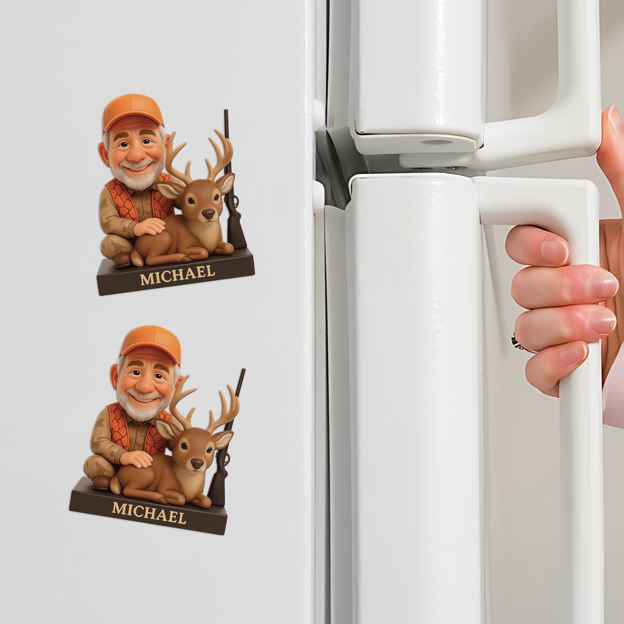 Custom Hunter Deer Fridge Magnet, Personalized Name, Custom Caricature Portrait image 2