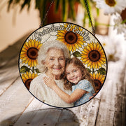 Personalized Glass Suncatcher: Grandma Sunflower Frame with Photo and Names image 1