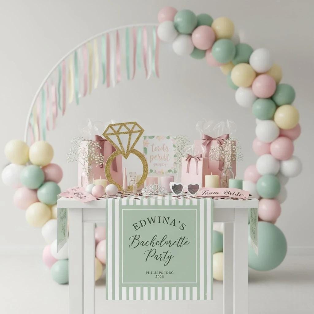 Personalized Table Runner: Bachelorette Party Banner with Name, Location, and Year image 2