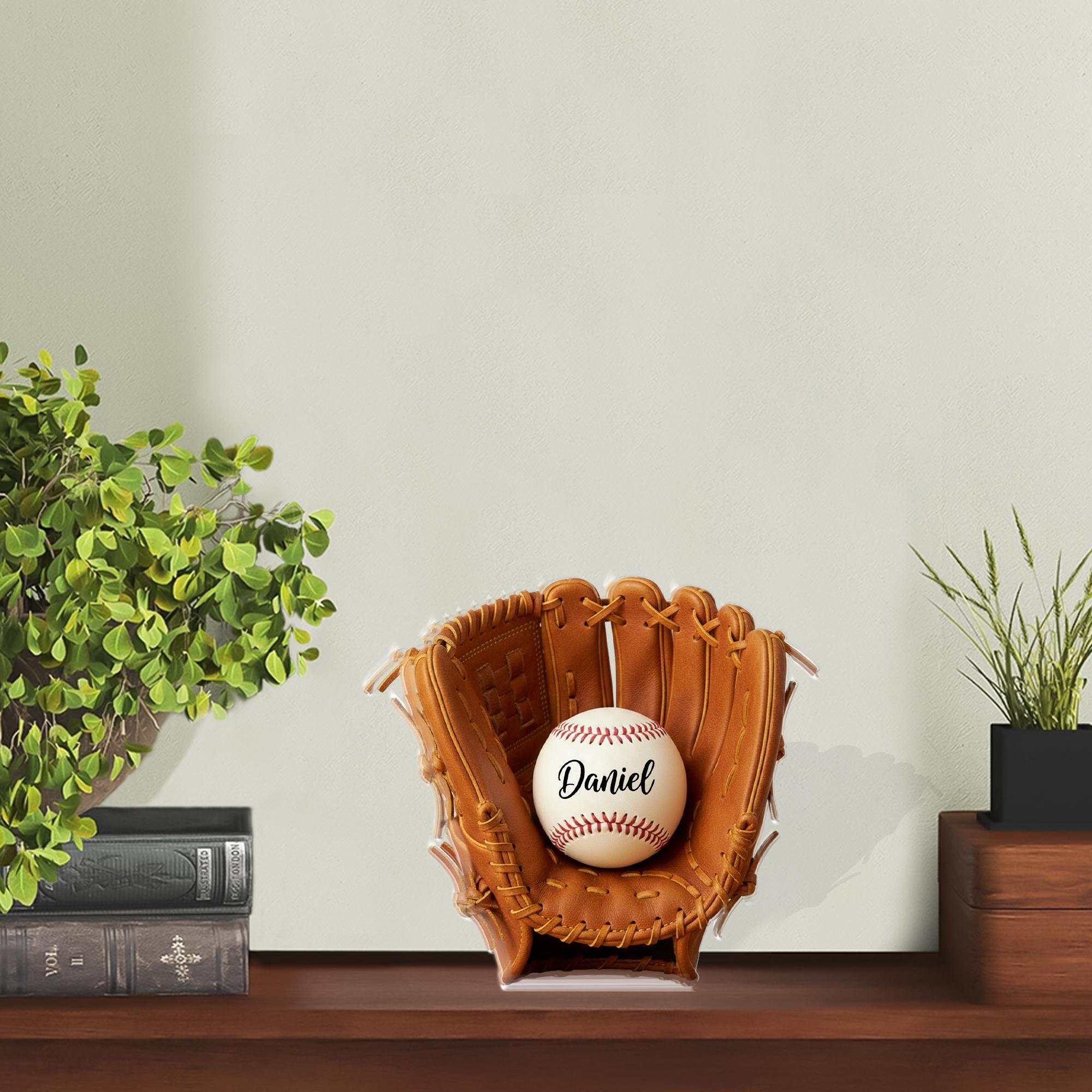 Custom Acrylic Block, Baseball Glove Display, Personalized Name Ball, Sports Desk Decor image 2